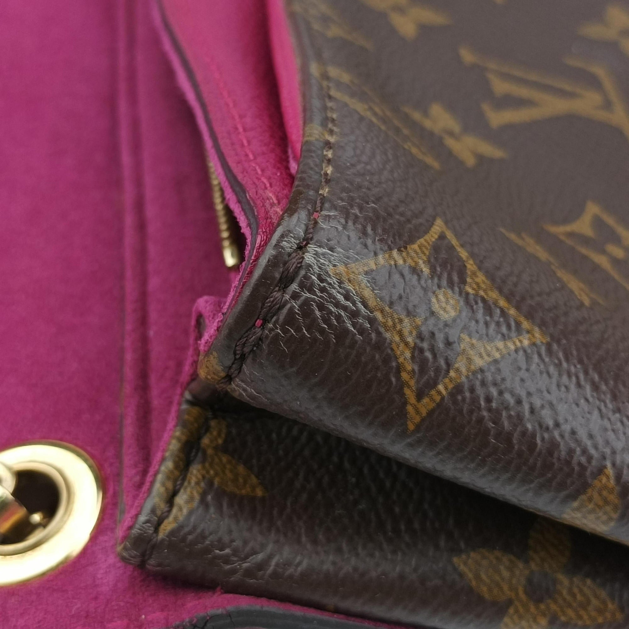 Pre-owned Louis Vuitton PALLAS chain brown×Aurore Monogram Canvas×calf leather M41200 shoulderbag | stylenewstar