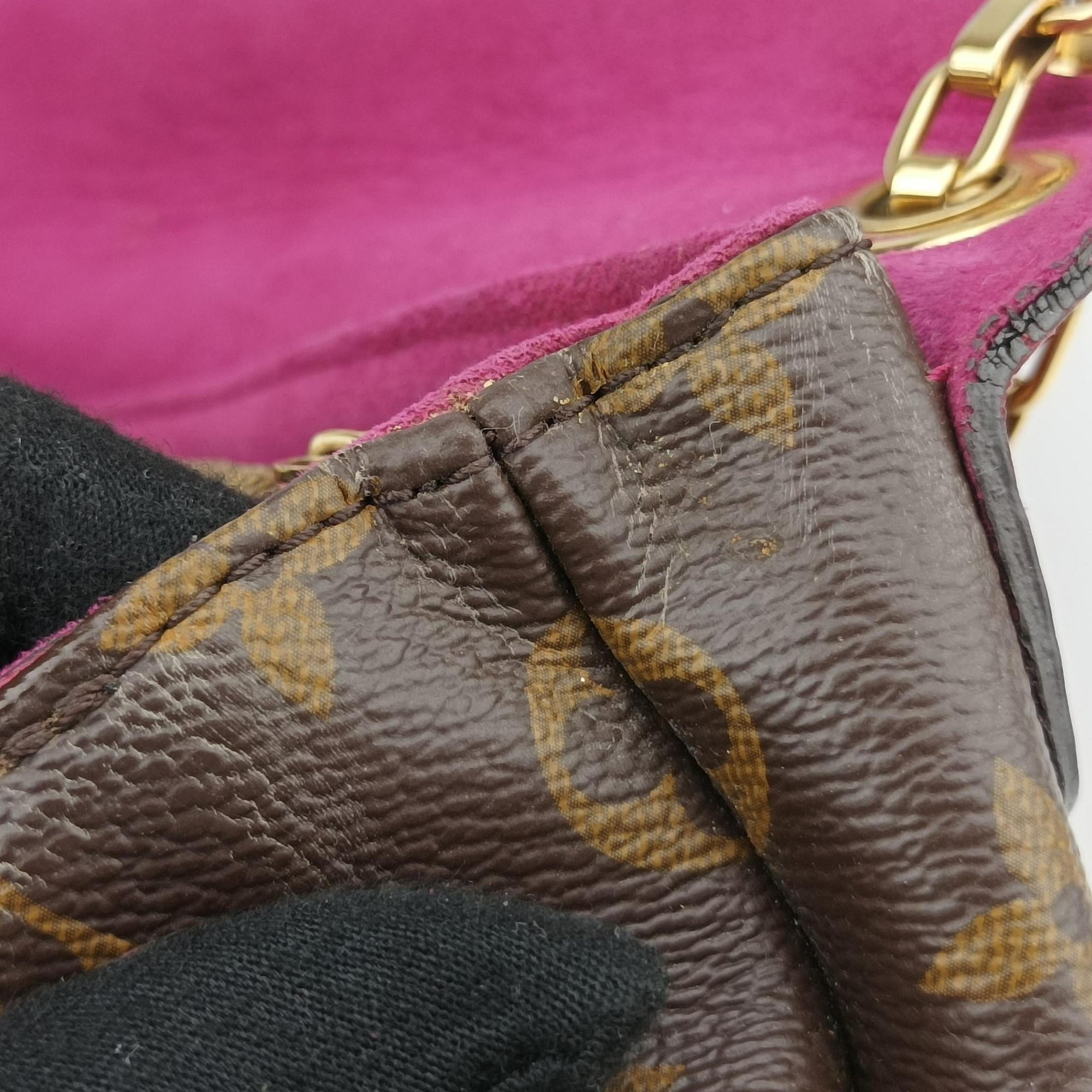 Pre-owned Louis Vuitton PALLAS chain brown×Aurore Monogram Canvas×calf leather M41200 shoulderbag | stylenewstar