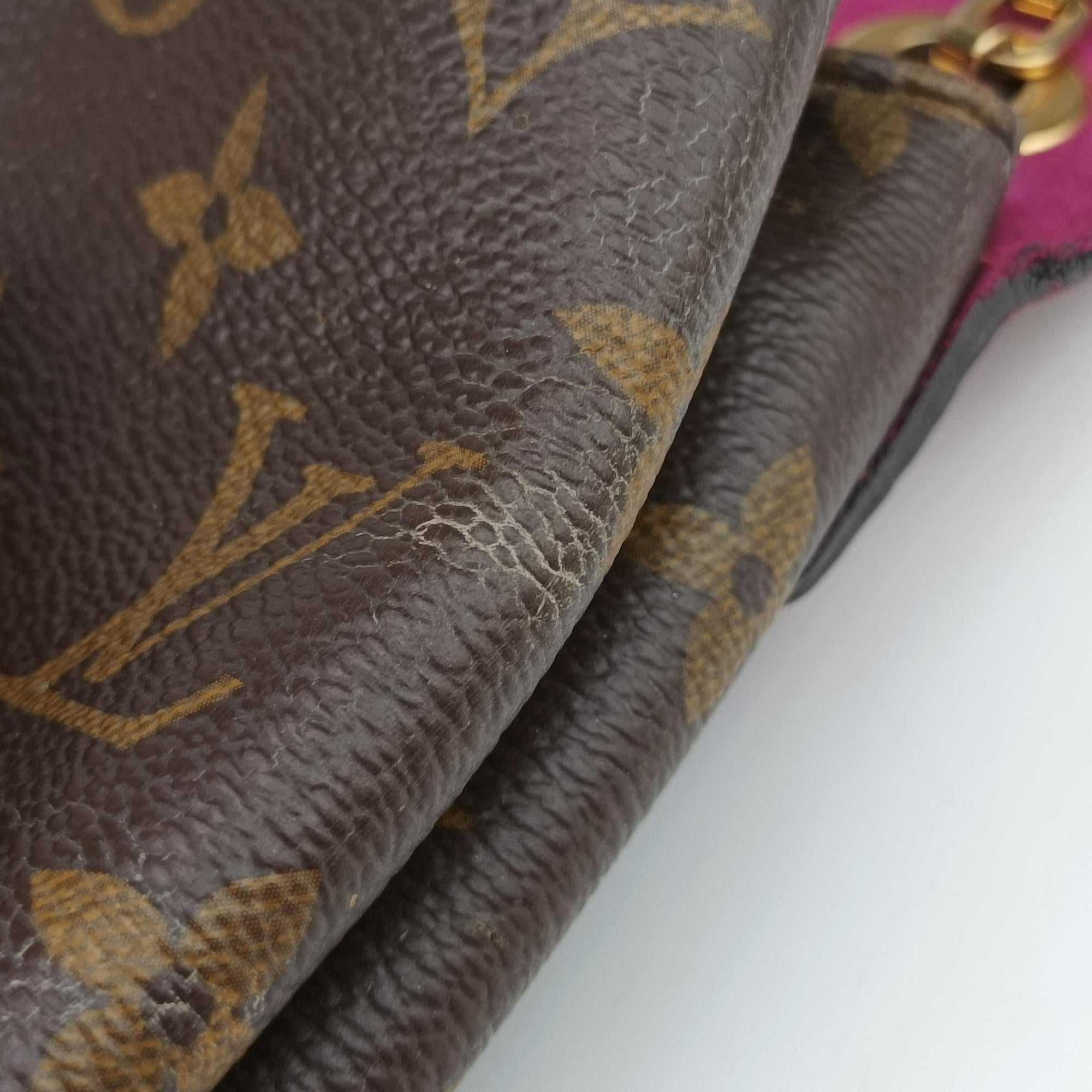 Pre-owned Louis Vuitton PALLAS chain brown×Aurore Monogram Canvas×calf leather M41200 shoulderbag | stylenewstar