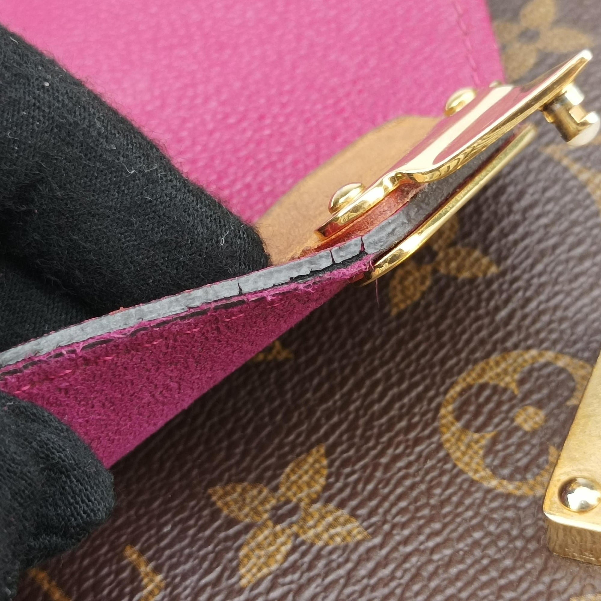 Pre-owned Louis Vuitton PALLAS chain brown×Aurore Monogram Canvas×calf leather M41200 shoulderbag | stylenewstar