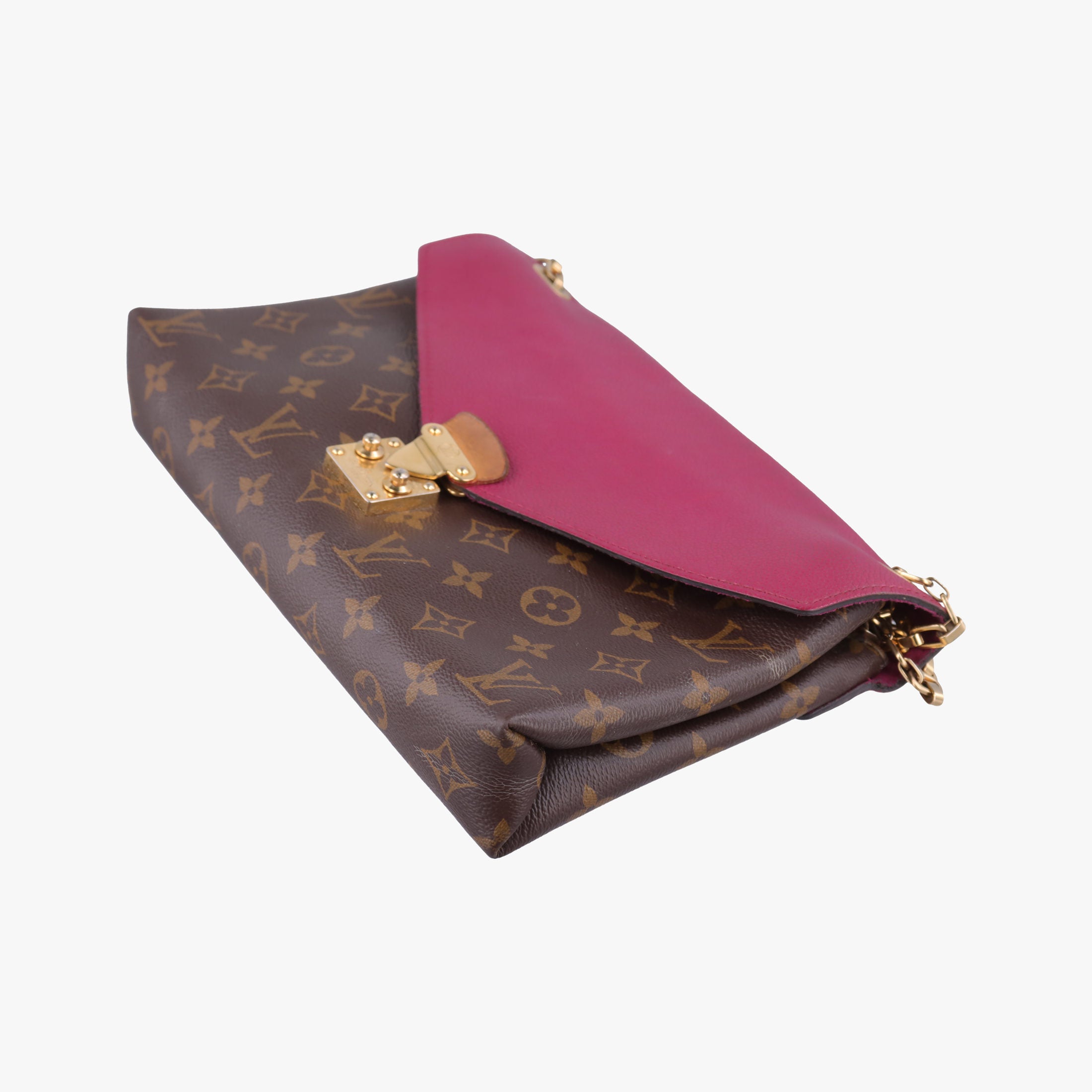 Pre-owned Louis Vuitton PALLAS chain brown×Aurore Monogram Canvas×calf leather M41200 shoulderbag | stylenewstar