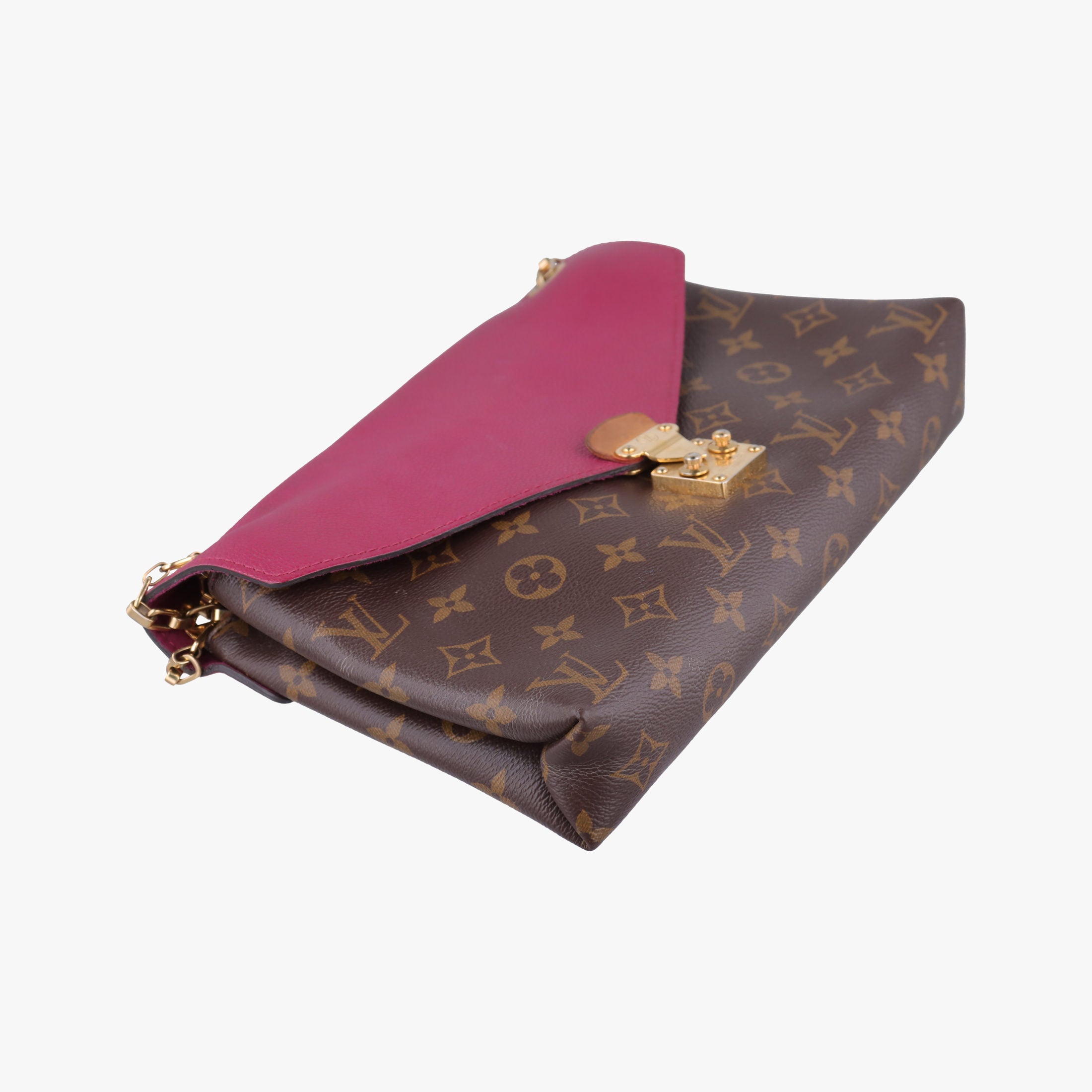 Pre-owned Louis Vuitton PALLAS chain brown×Aurore Monogram Canvas×calf leather M41200 shoulderbag | stylenewstar