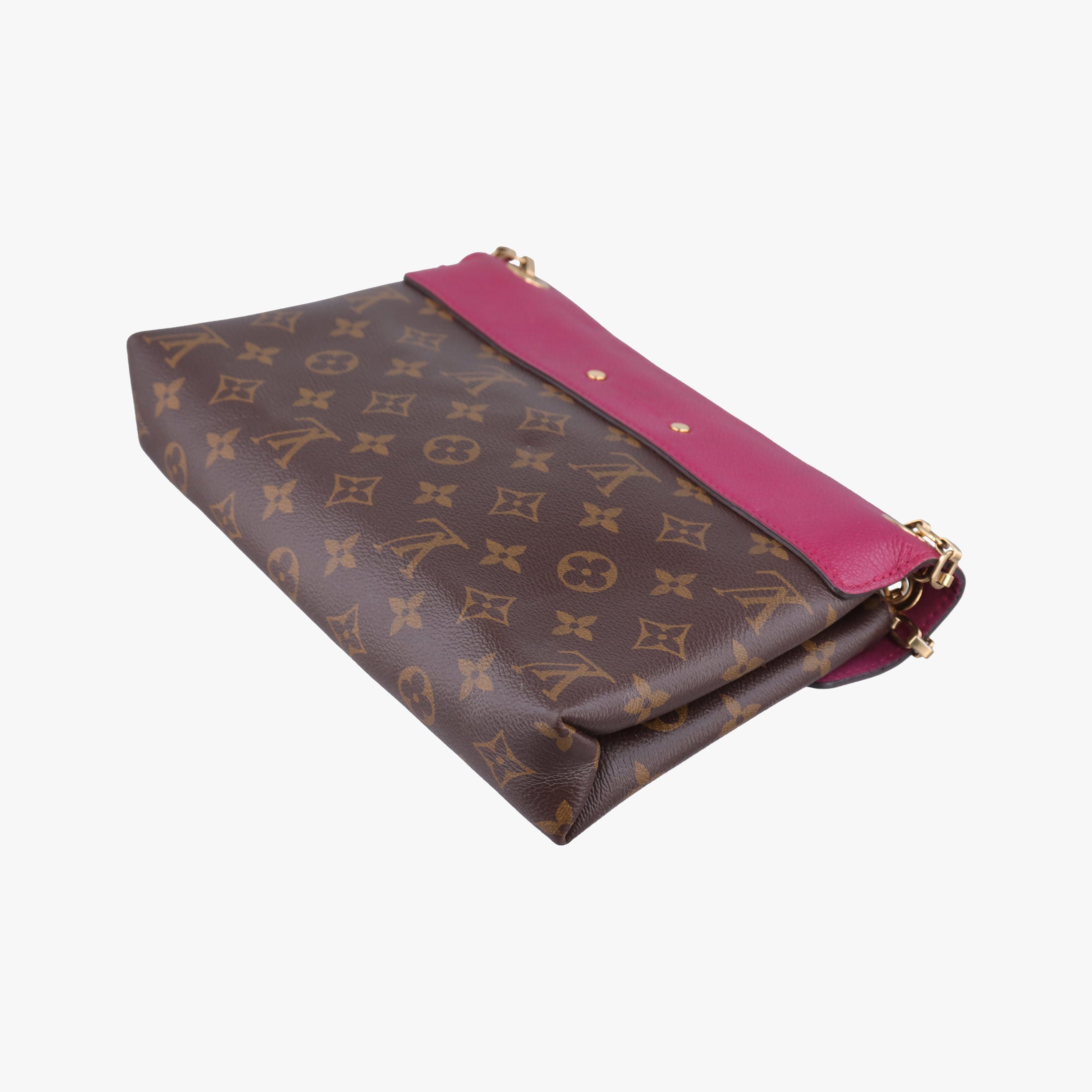 Pre-owned Louis Vuitton PALLAS chain brown×Aurore Monogram Canvas×calf leather M41200 shoulderbag | stylenewstar