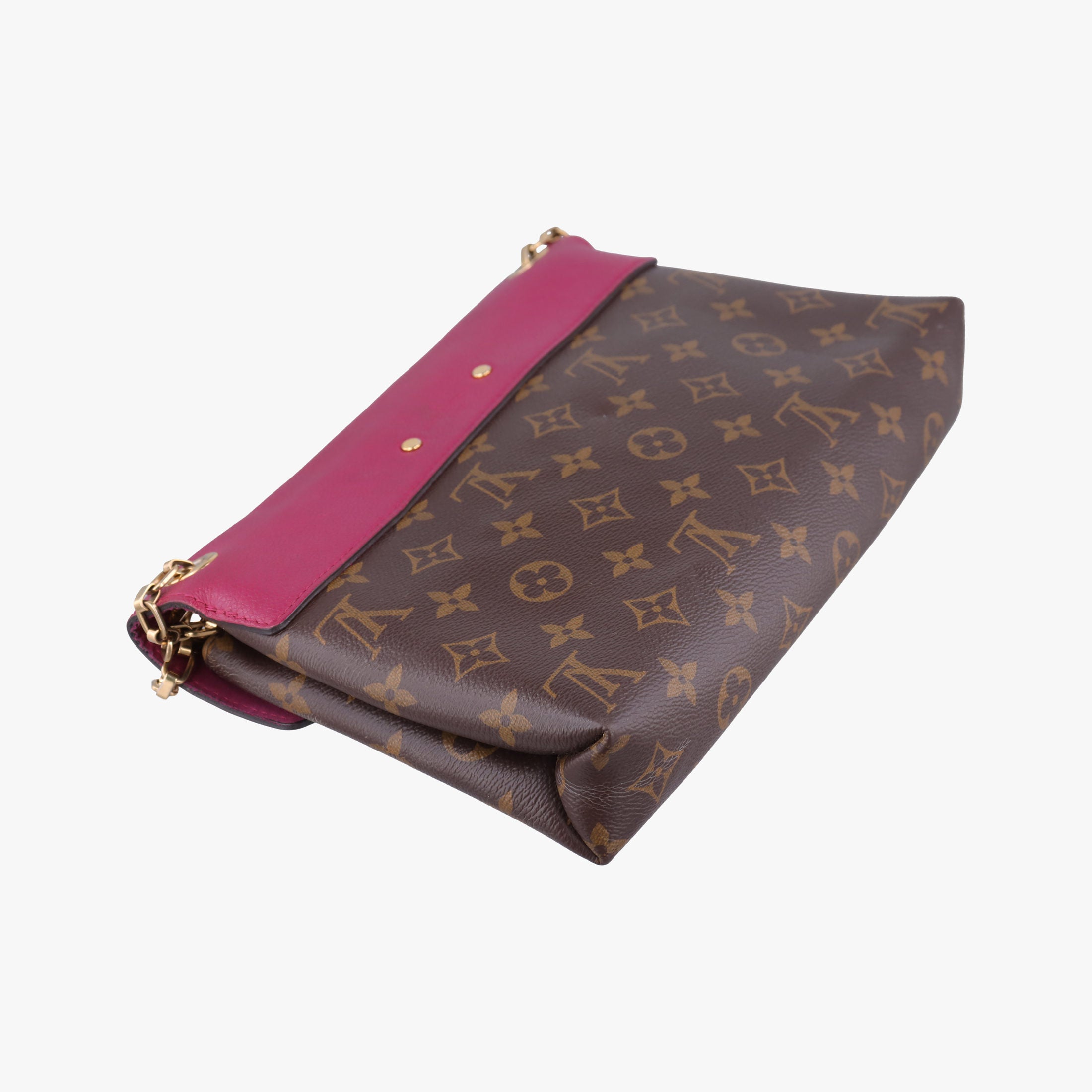 Pre-owned Louis Vuitton PALLAS chain brown×Aurore Monogram Canvas×calf leather M41200 shoulderbag | stylenewstar