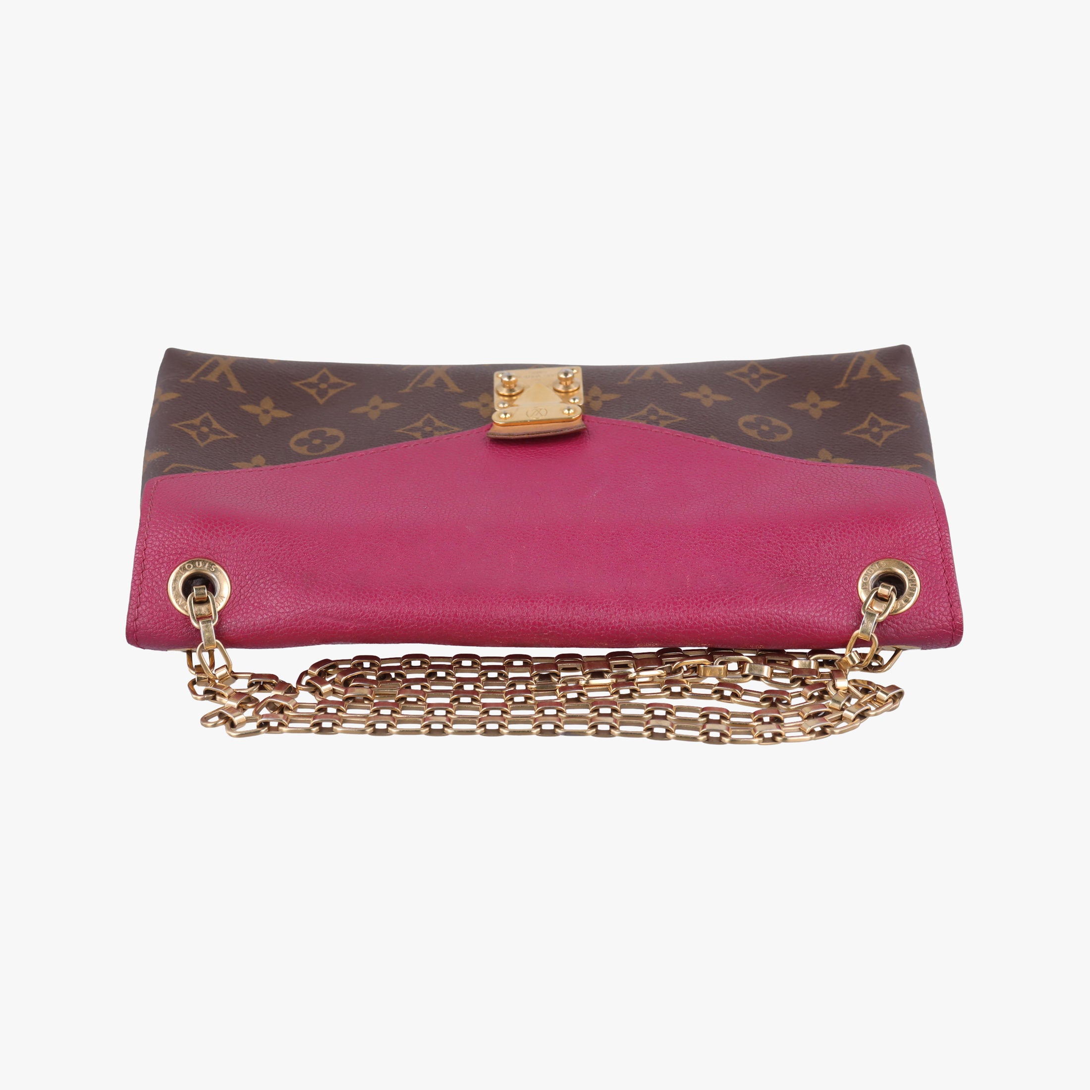 Pre-owned Louis Vuitton PALLAS chain brown×Aurore Monogram Canvas×calf leather M41200 shoulderbag | stylenewstar
