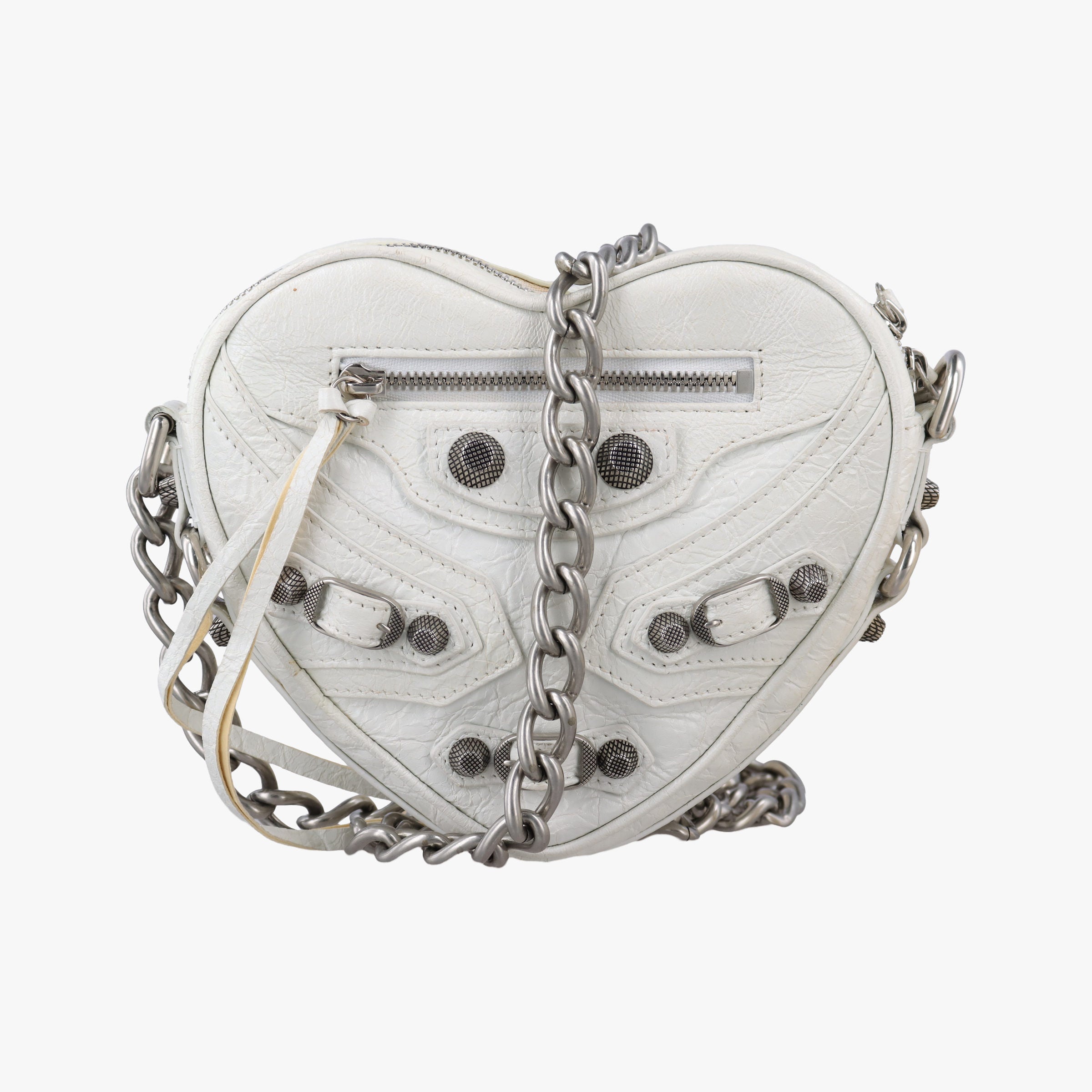 Pre-owned Balenciaga Le Cagole Heart Mini White lambskin  shoulderbag | stylenewstar