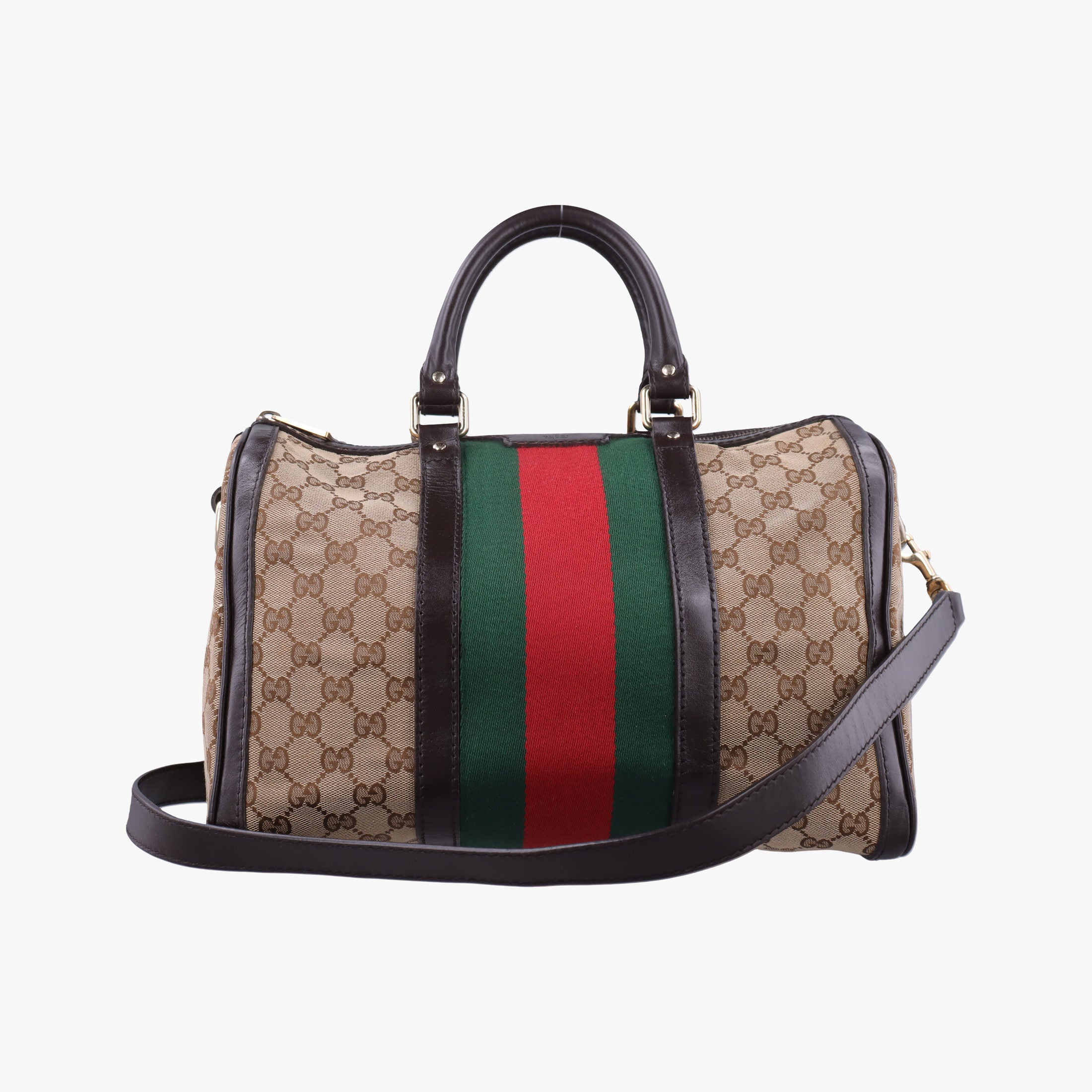 Pre-owned Gucci Sherry Line Beige×green×red×Brown canvas×leather 247205 shoulderbag | stylenewstar