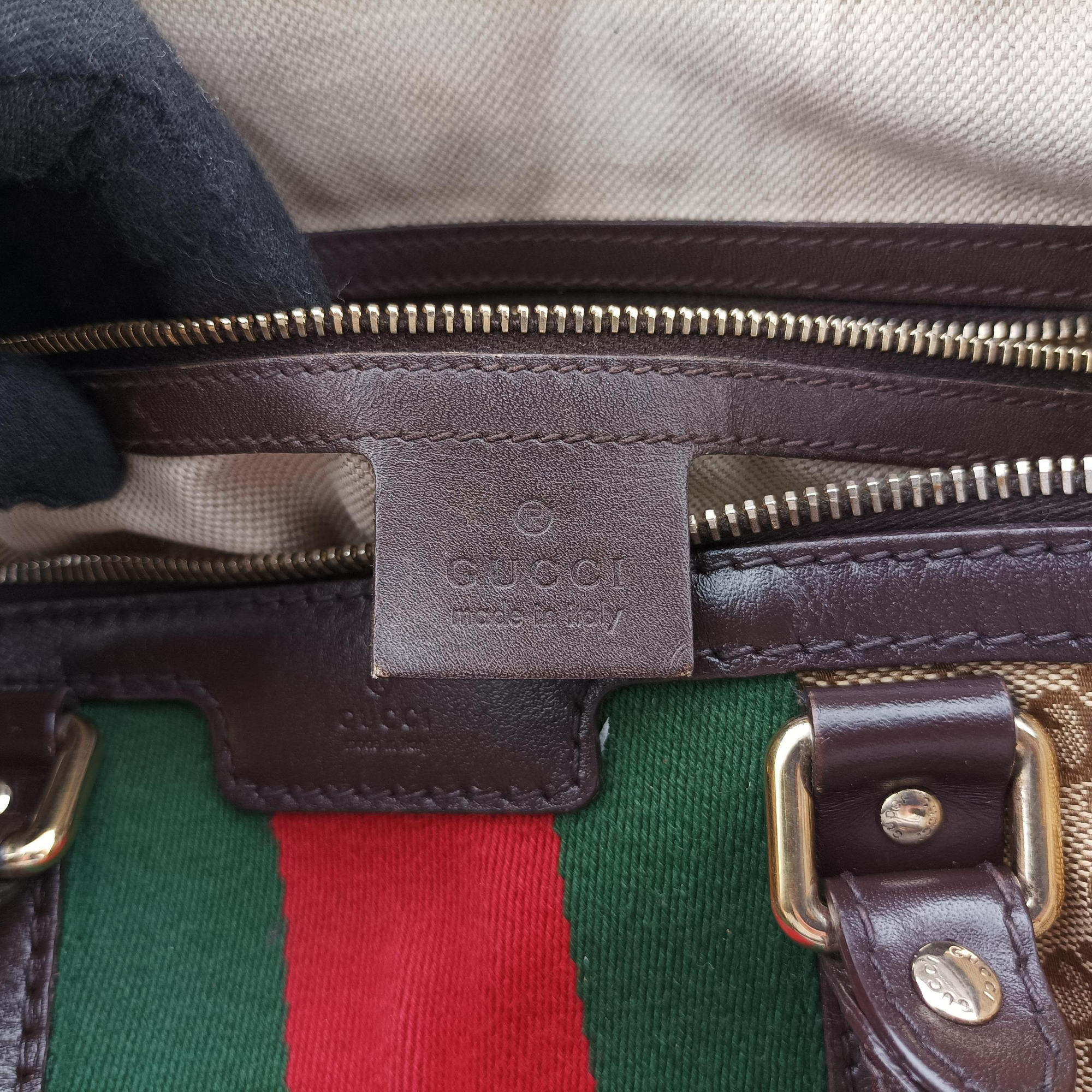 Pre-owned Gucci Sherry Line Beige×green×red×Brown canvas×leather 247205 shoulderbag | stylenewstar