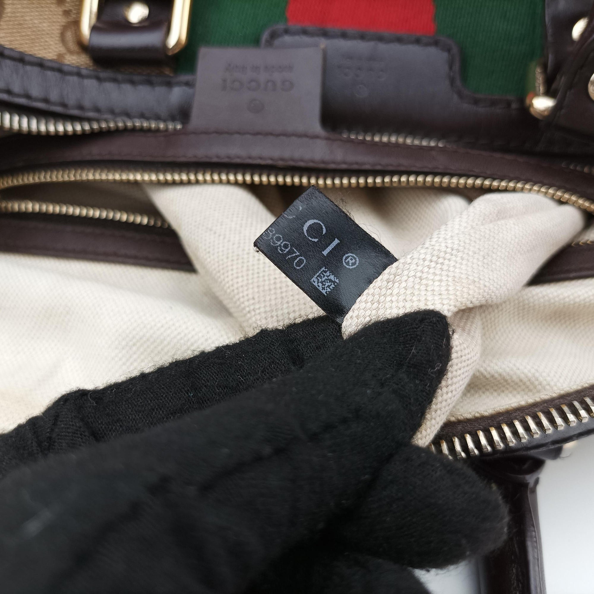 Pre-owned Gucci Sherry Line Beige×green×red×Brown canvas×leather 247205 shoulderbag | stylenewstar