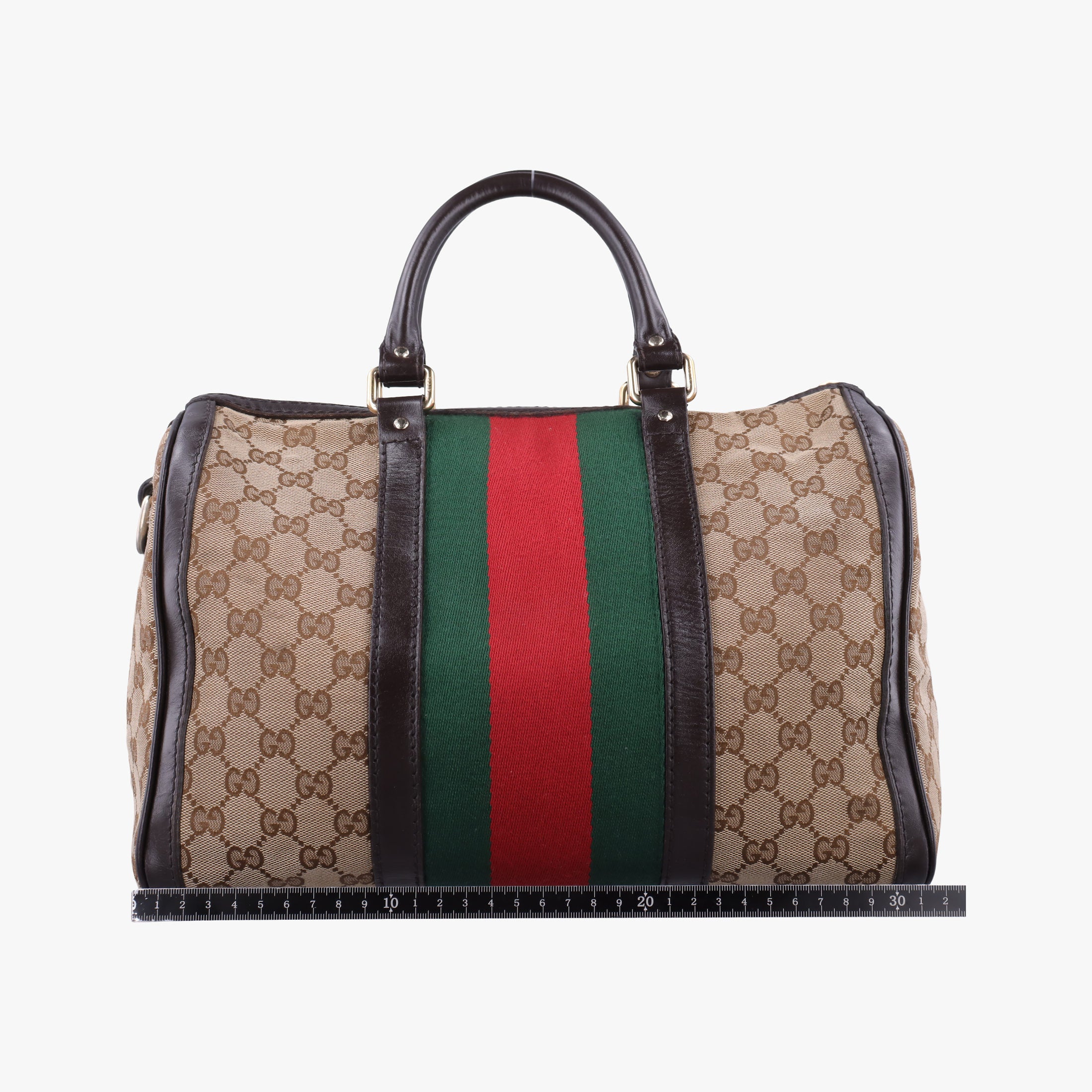 Pre-owned Gucci Sherry Line Beige×green×red×Brown canvas×leather 247205 shoulderbag | stylenewstar