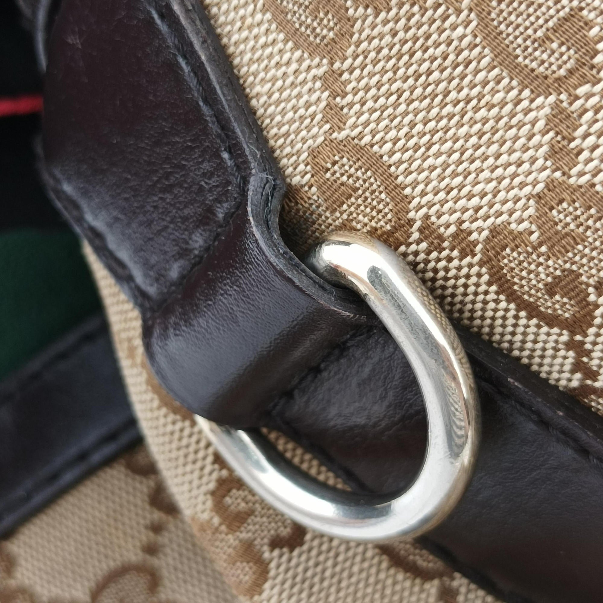 Pre-owned Gucci Sherry Line Beige×green×red×Brown canvas×leather 247205 shoulderbag | stylenewstar