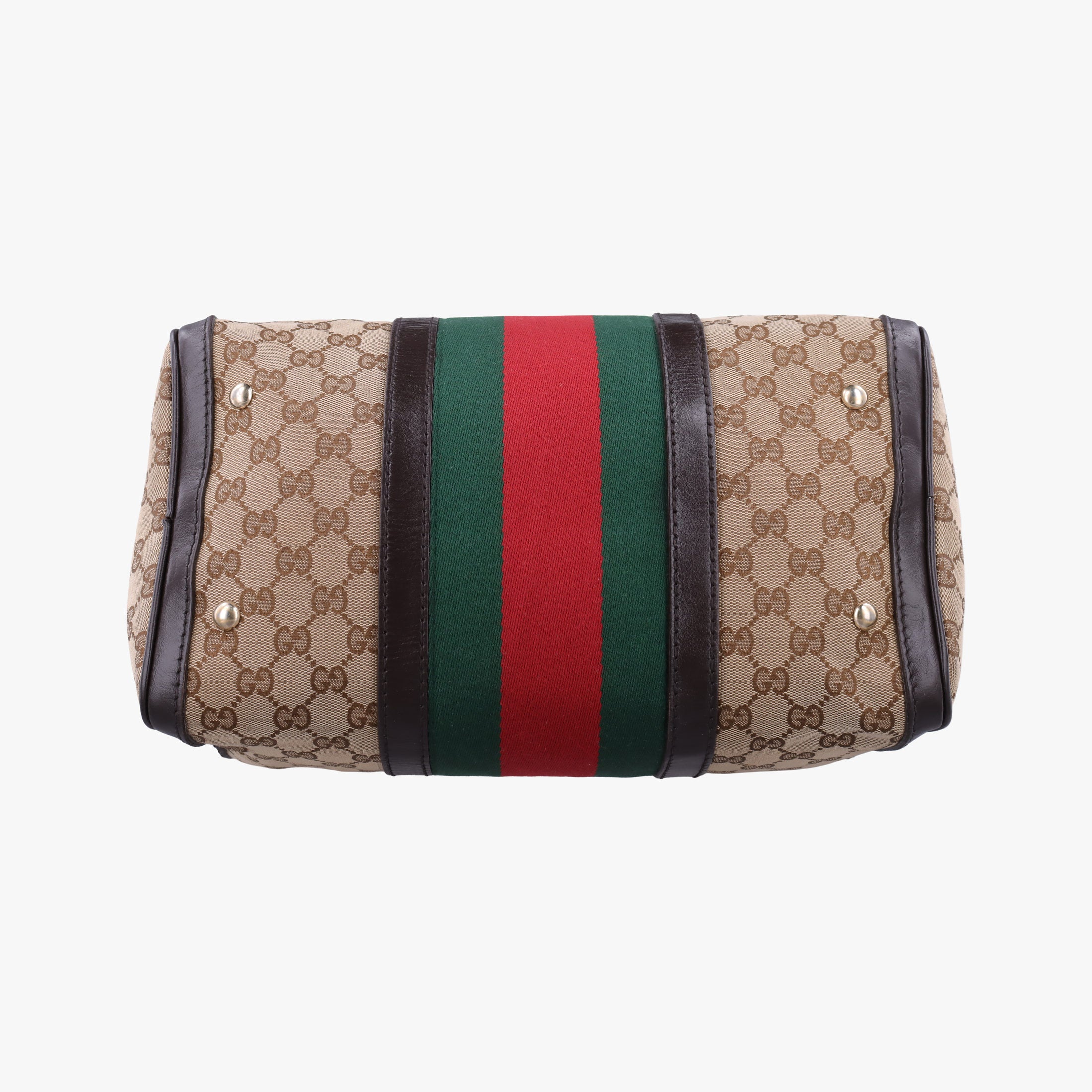 Pre-owned Gucci Sherry Line Beige×green×red×Brown canvas×leather 247205 shoulderbag | stylenewstar