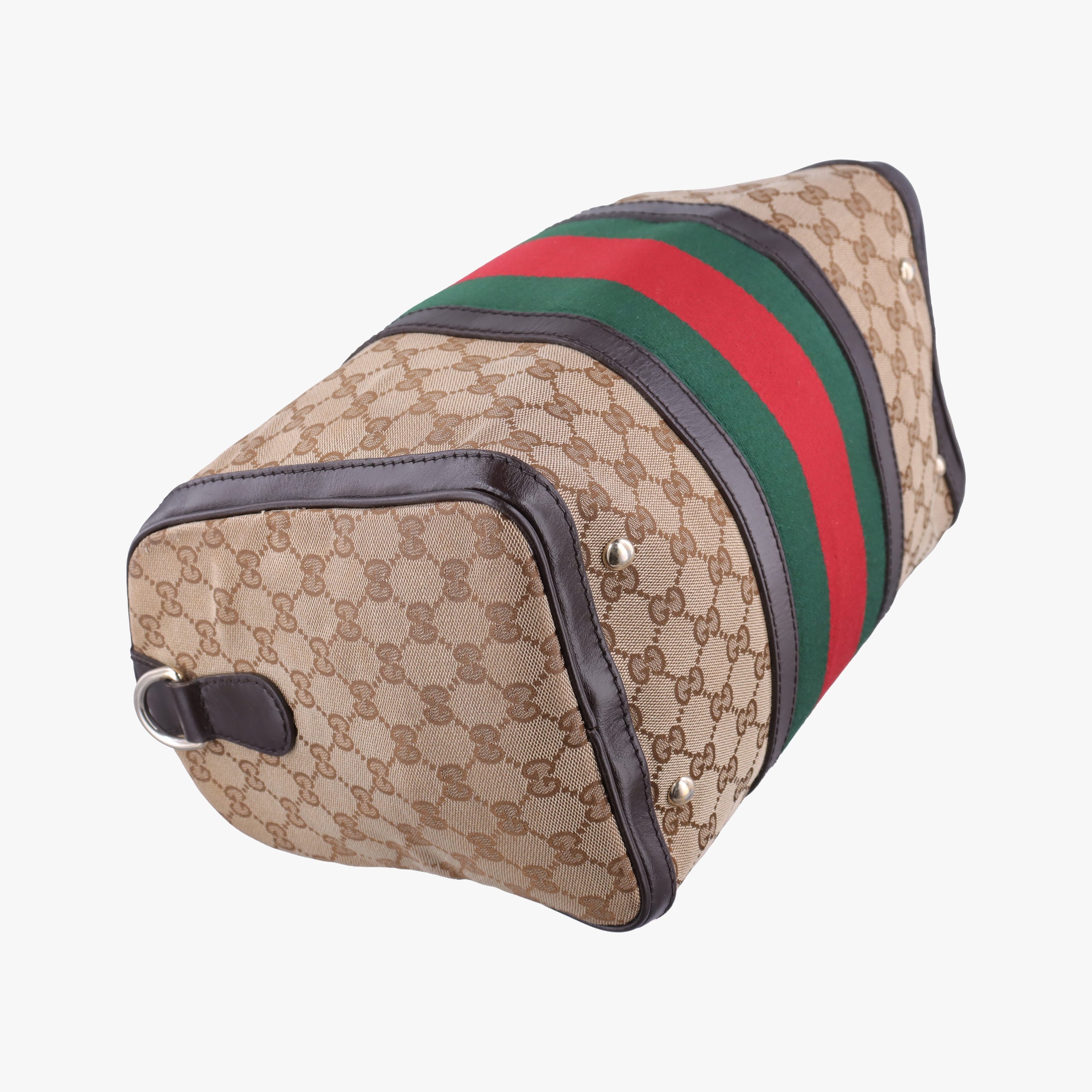 Pre-owned Gucci Sherry Line Beige×green×red×Brown canvas×leather 247205 shoulderbag | stylenewstar
