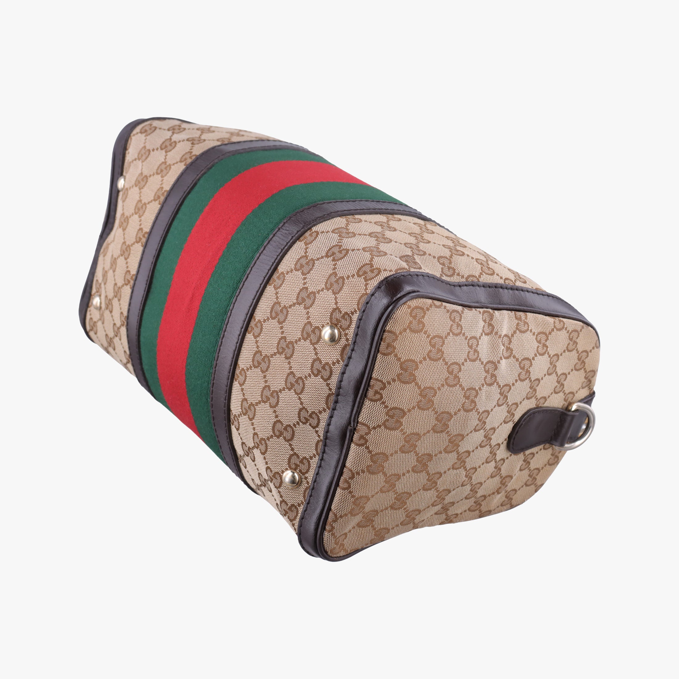 Pre-owned Gucci Sherry Line Beige×green×red×Brown canvas×leather 247205 shoulderbag | stylenewstar