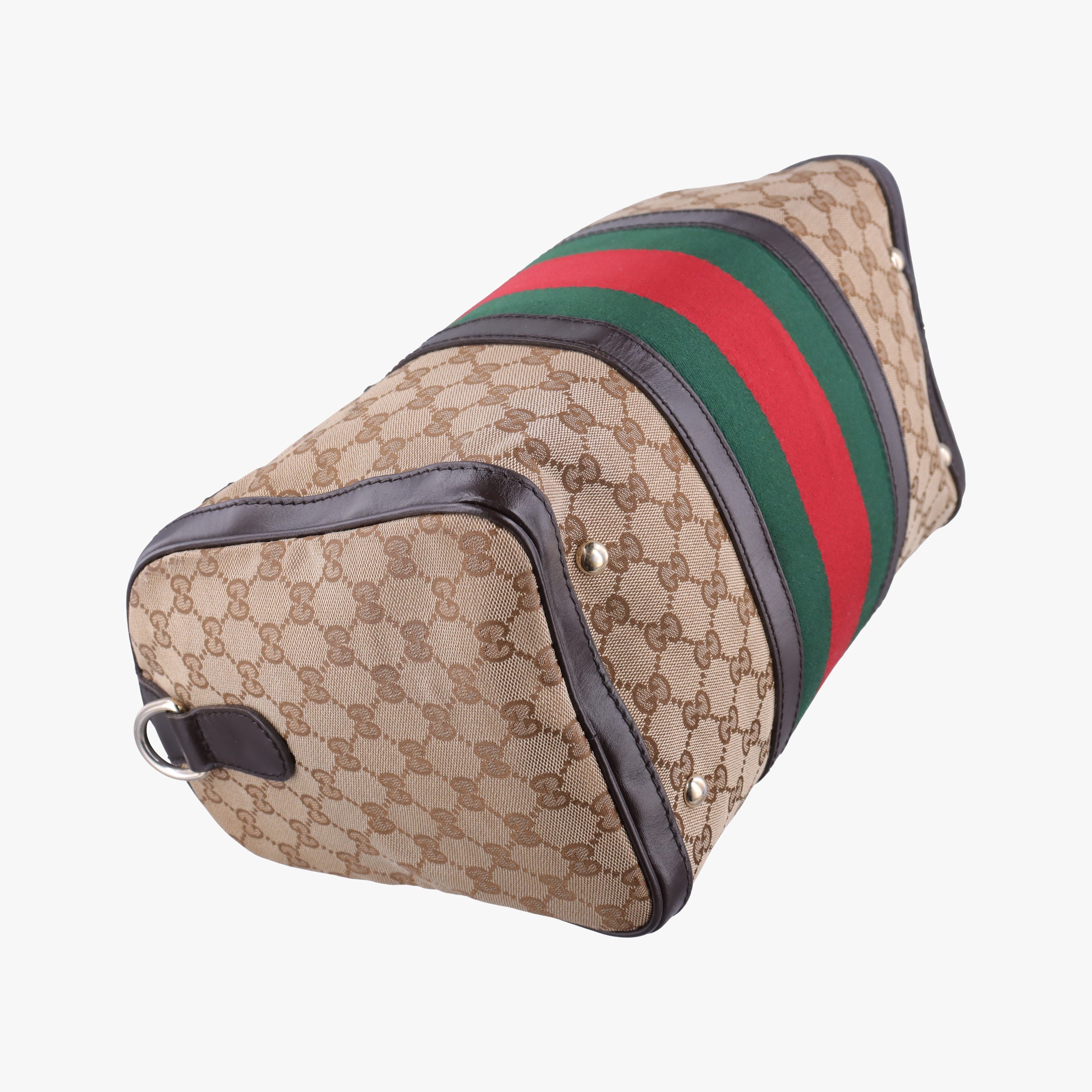 Pre-owned Gucci Sherry Line Beige×green×red×Brown canvas×leather 247205 shoulderbag | stylenewstar
