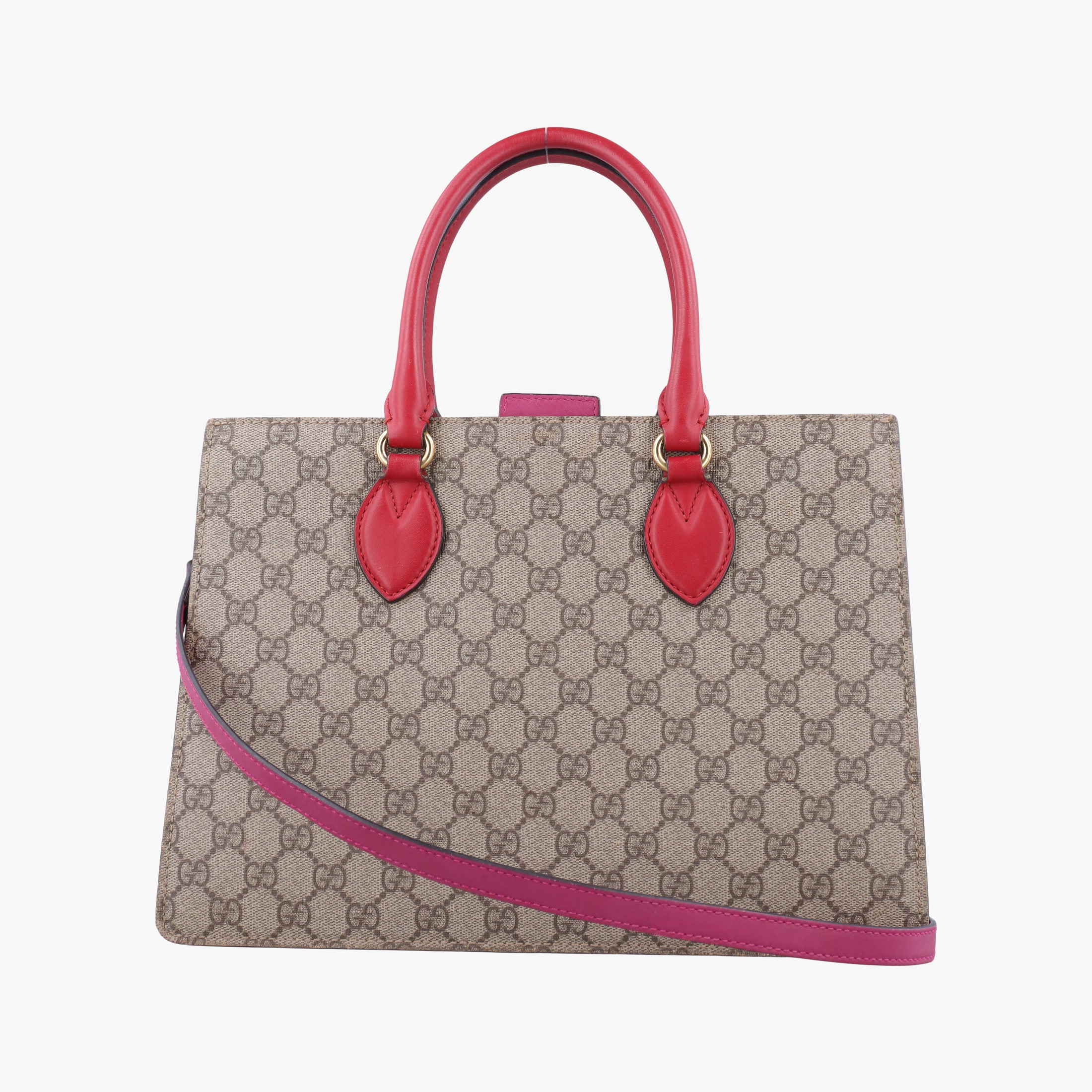 Pre-owned Gucci GG SUPREME Beige×Pink×Red PVC coated canvas×Leather 409531 shoulderbag | stylenewstar