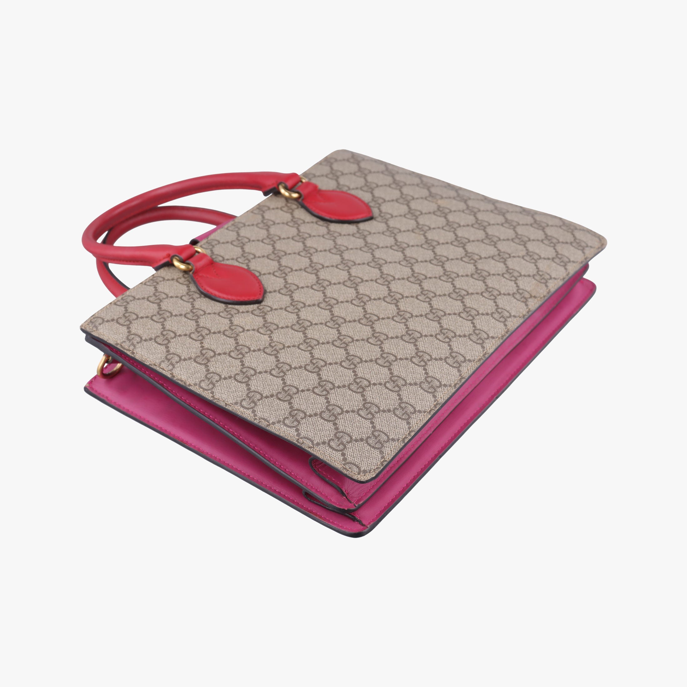 Pre-owned Gucci GG SUPREME Beige×Pink×Red PVC coated canvas×Leather 409531 shoulderbag | stylenewstar