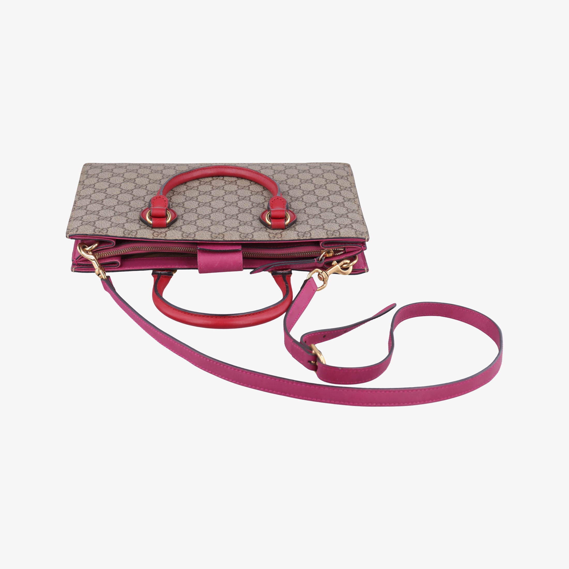 Pre-owned Gucci GG SUPREME Beige×Pink×Red PVC coated canvas×Leather 409531 shoulderbag | stylenewstar