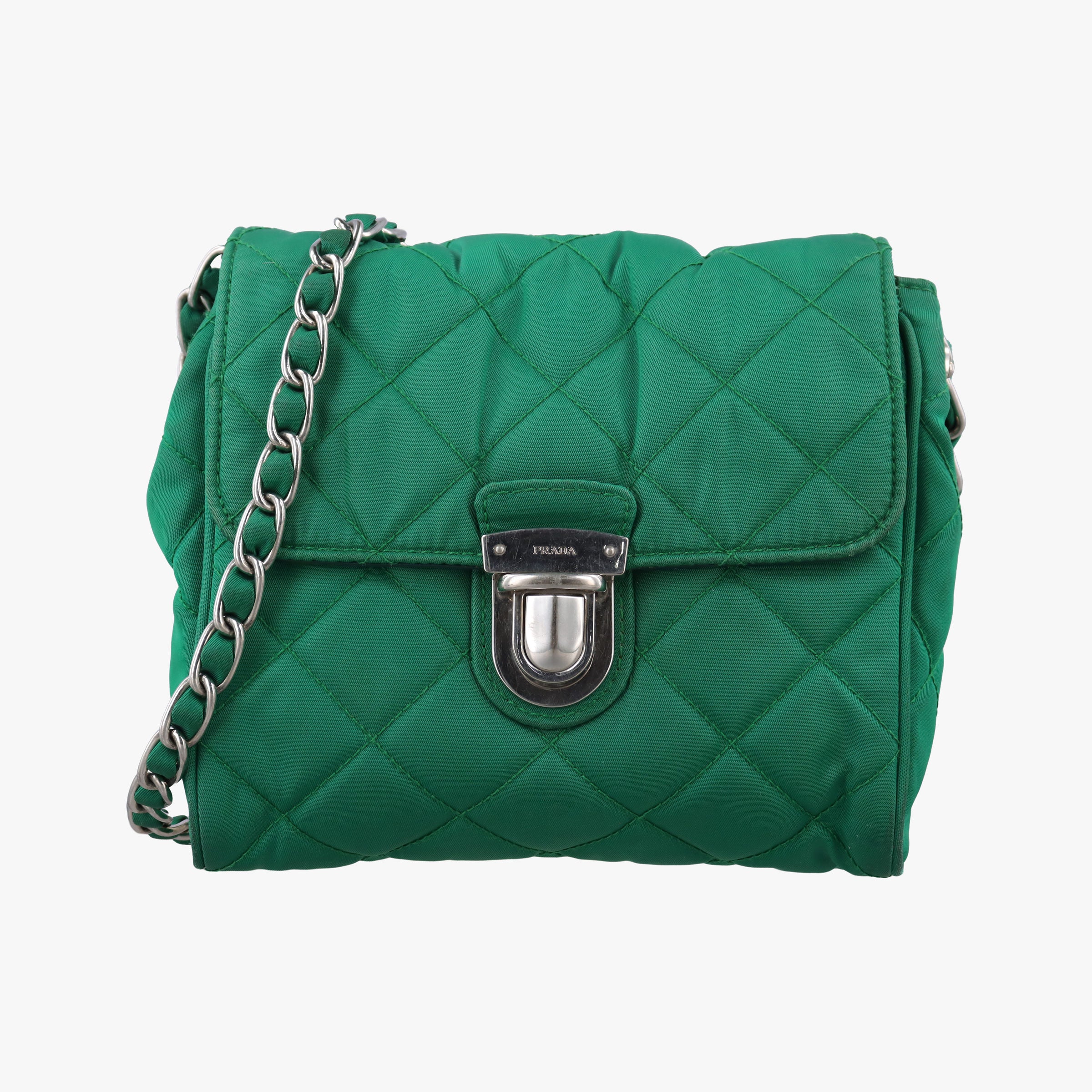 Pre-owned Prada Tessuto Nylon Quilted Impuntu Flap Green nylon  shoulderbag | stylenewstar