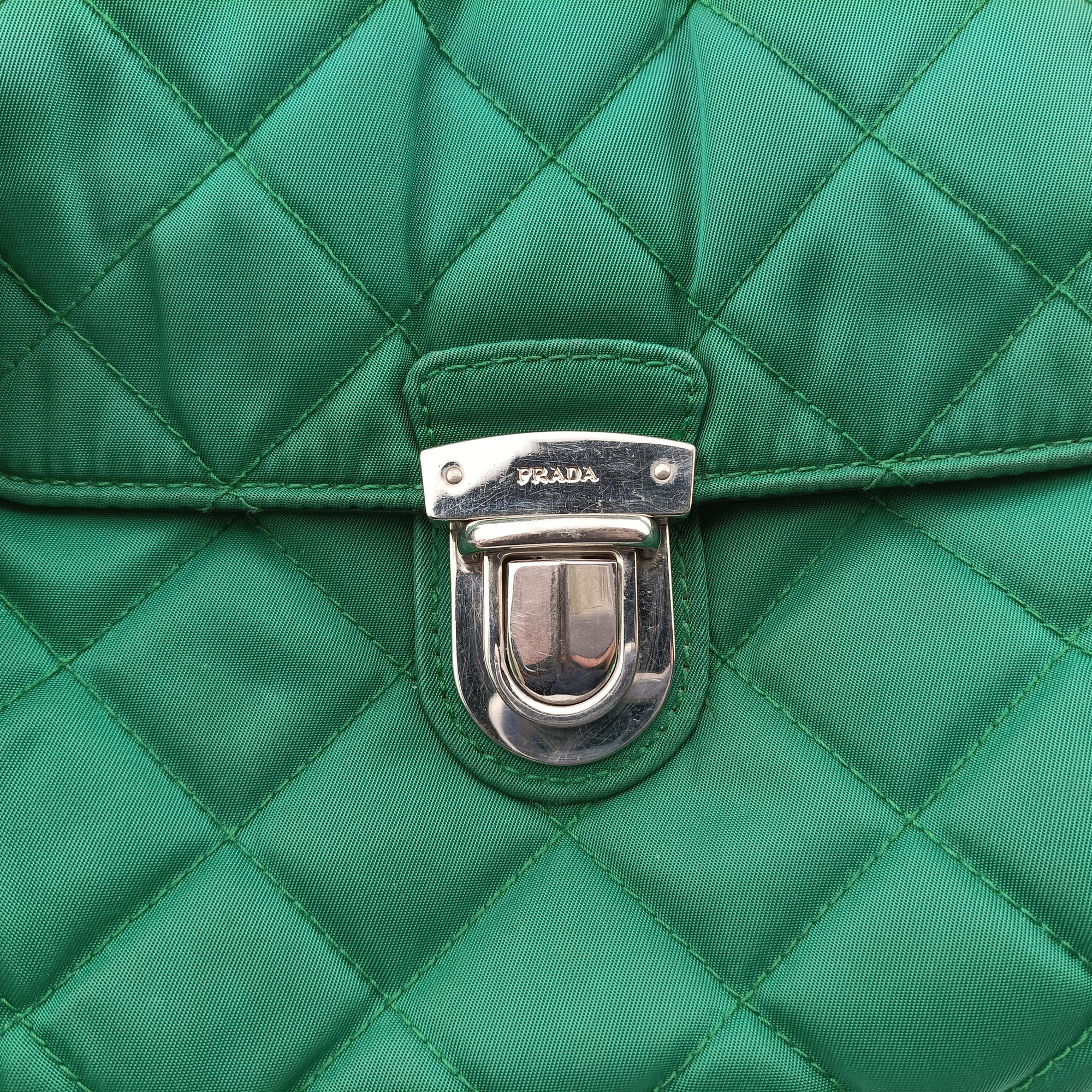 Pre-owned Prada Tessuto Nylon Quilted Impuntu Flap Green nylon  shoulderbag | stylenewstar