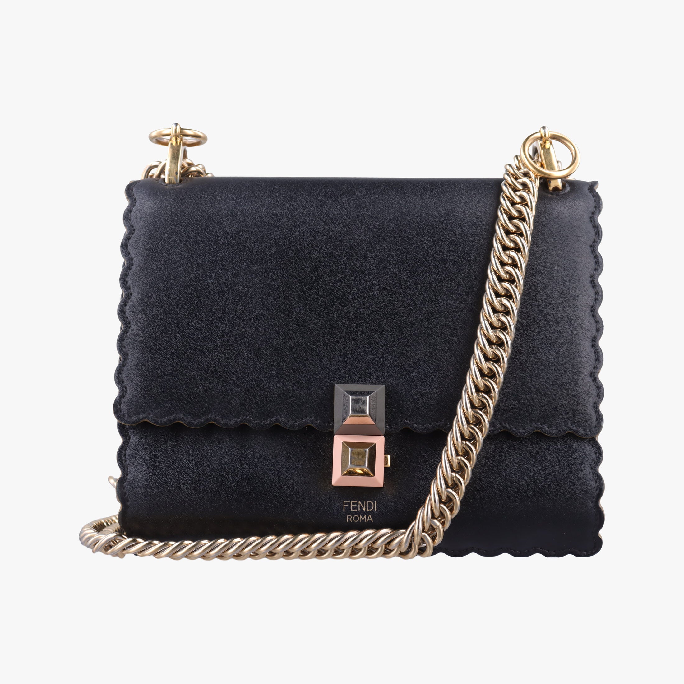 Secondhand Fendi studded Kan I Black Leather 8M0381 shoulderbag | stylenewstar