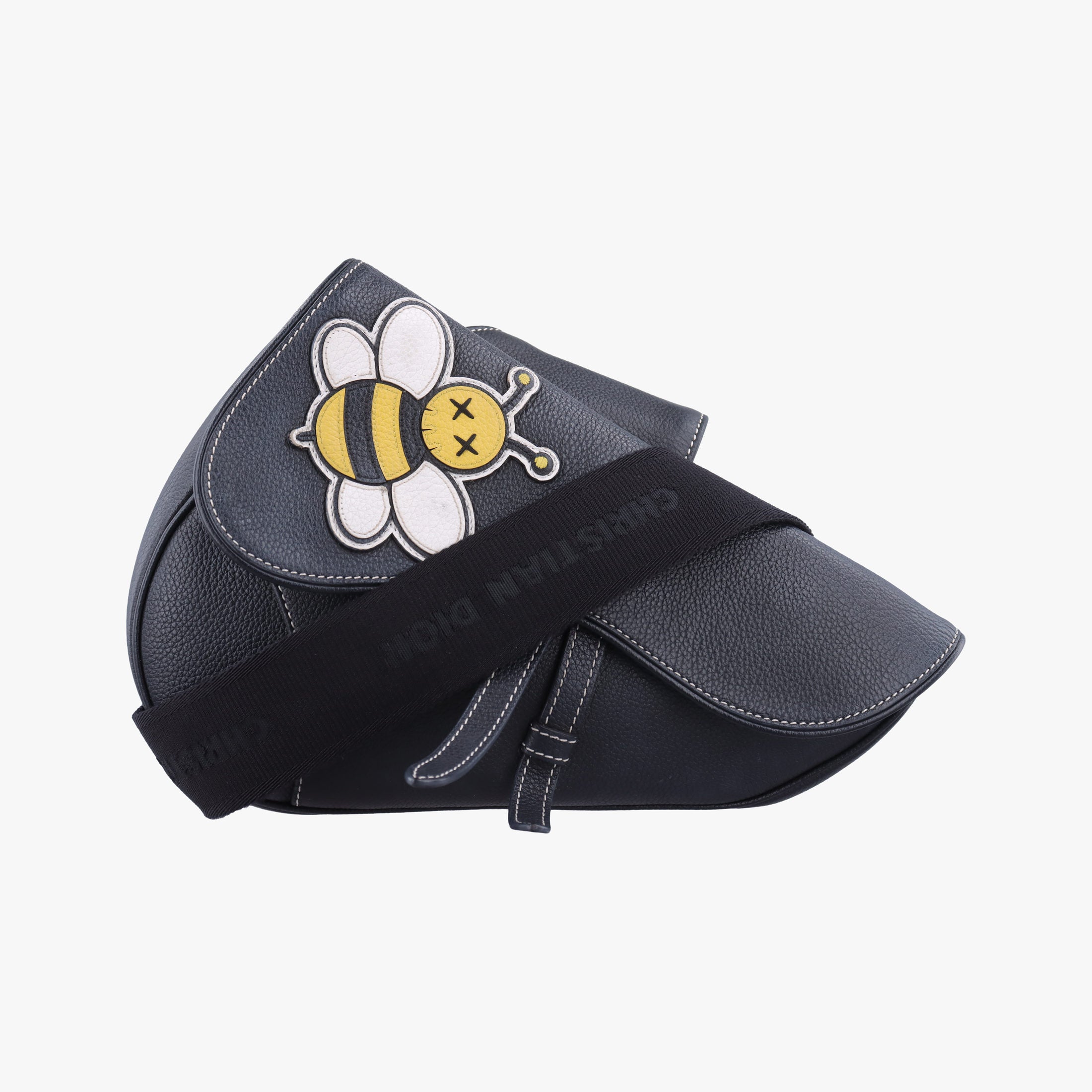 Pre-owned Christian Dior saddle bee Black Leather  crossbodybag | stylenewstar