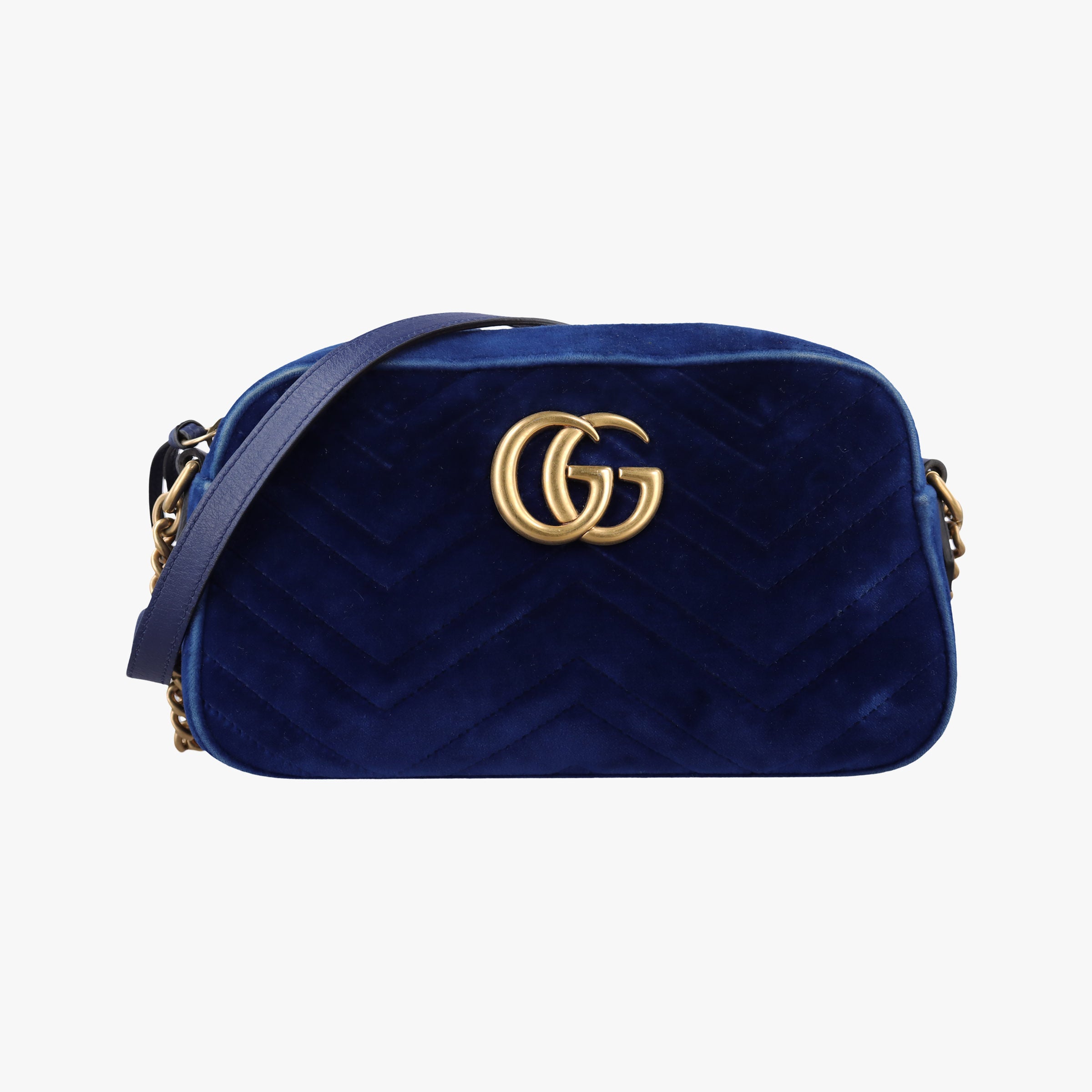 Pre-owned Gucci GG Marmont Blue velour 447632 shoulderbag | stylenewstar