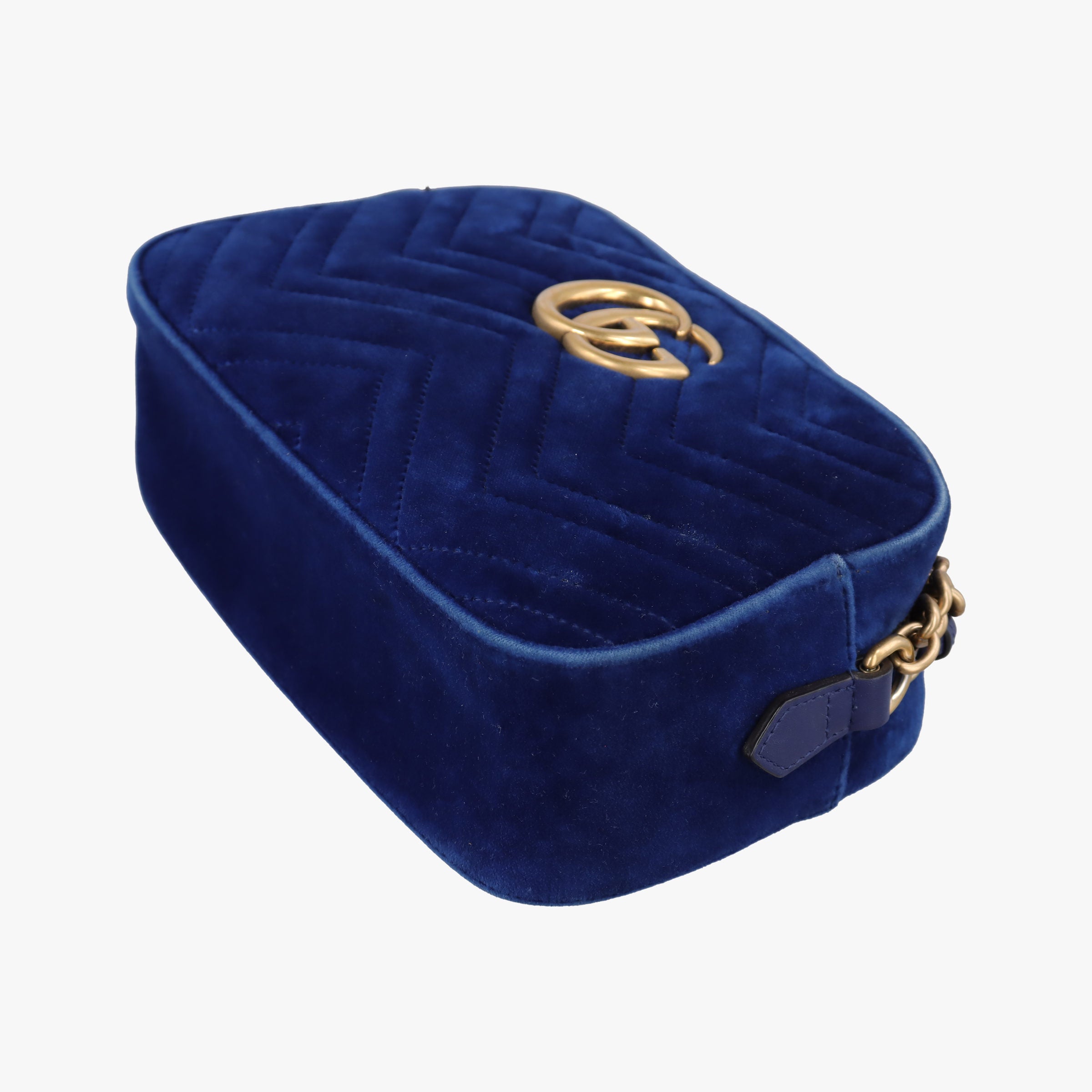 Pre-owned Gucci GG Marmont Blue velour 447632 shoulderbag | stylenewstar