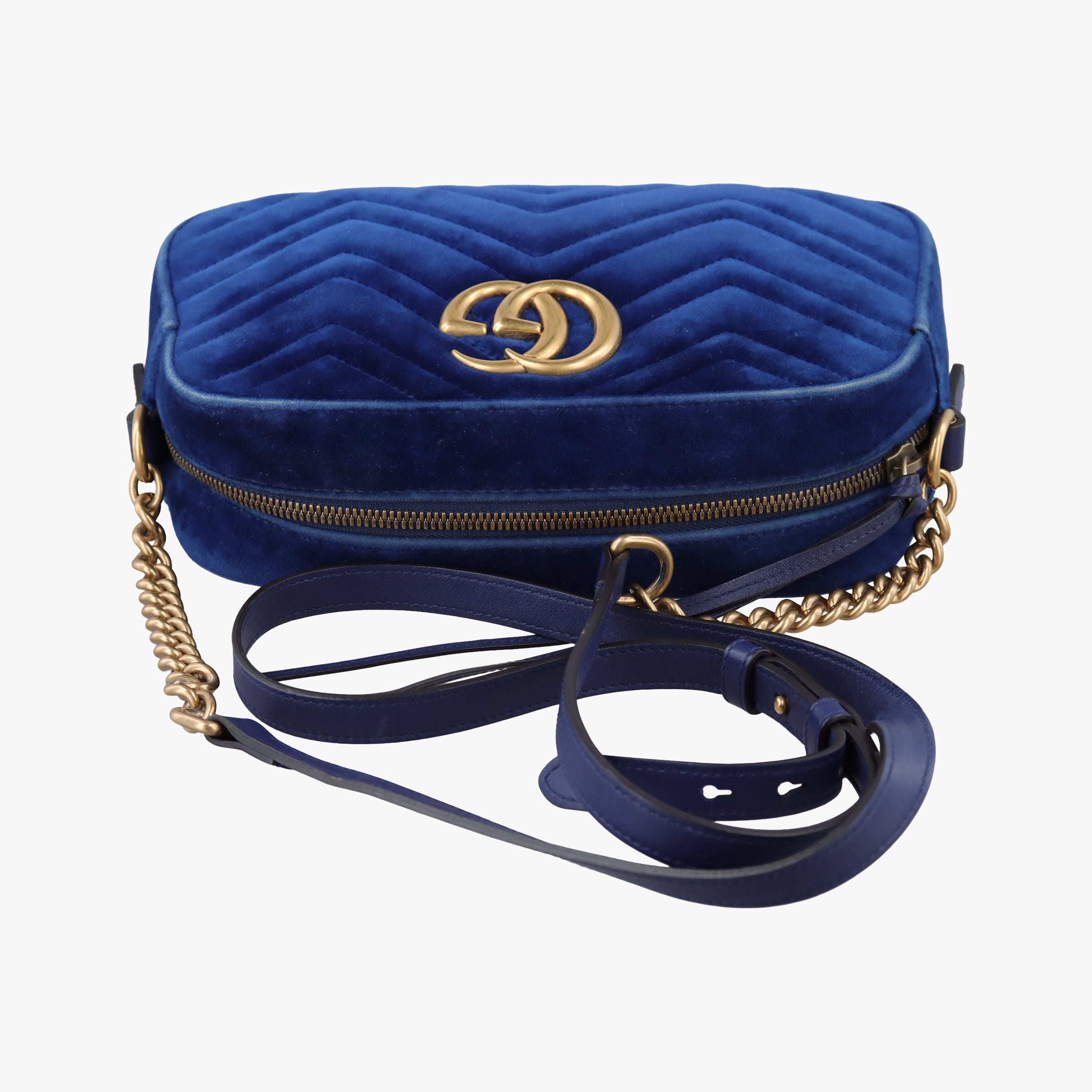 Pre-owned Gucci GG Marmont Blue velour 447632 shoulderbag | stylenewstar