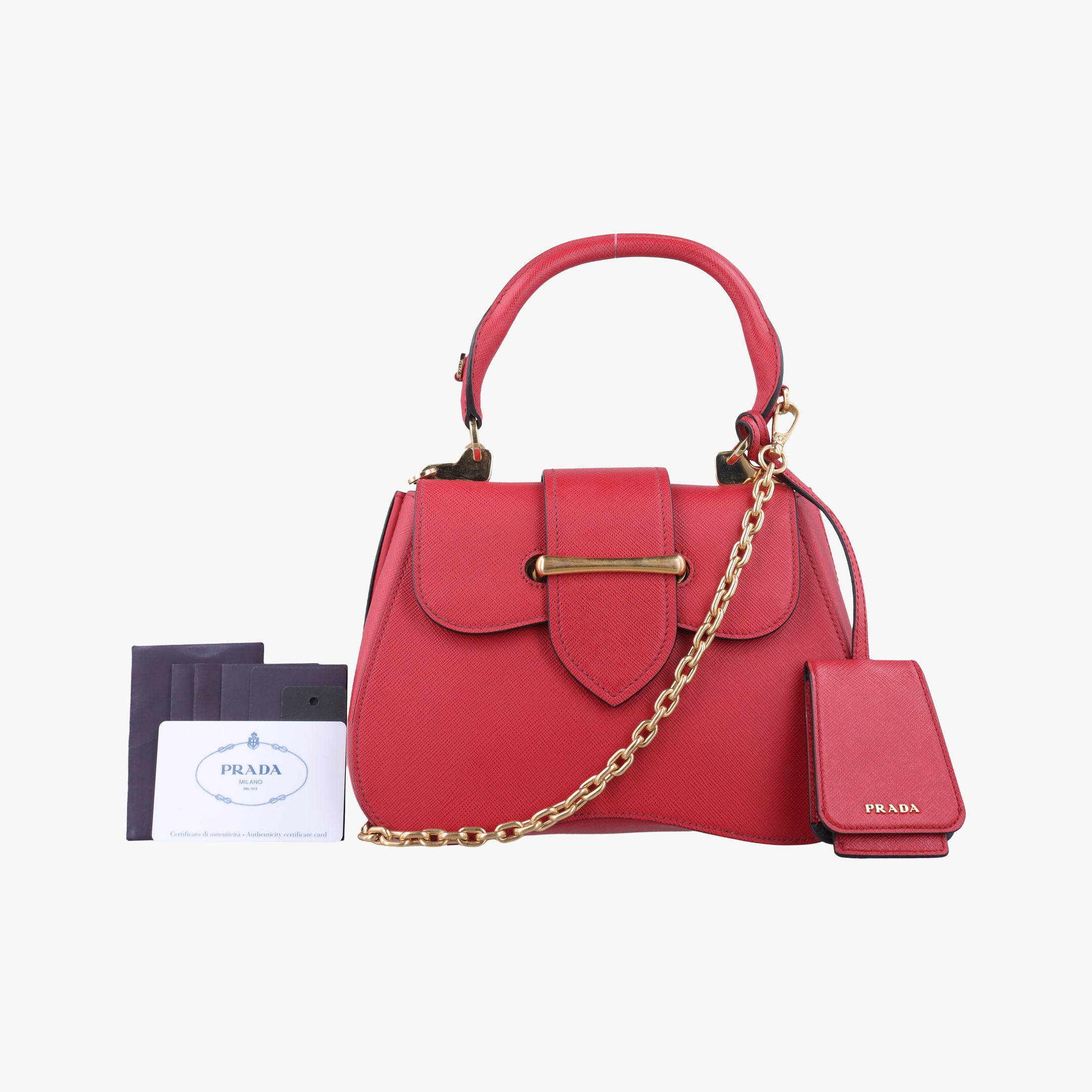 Pre-owned Prada Sidonie Red Saffiano Leather 1BN005 shoulderbag | stylenewstar