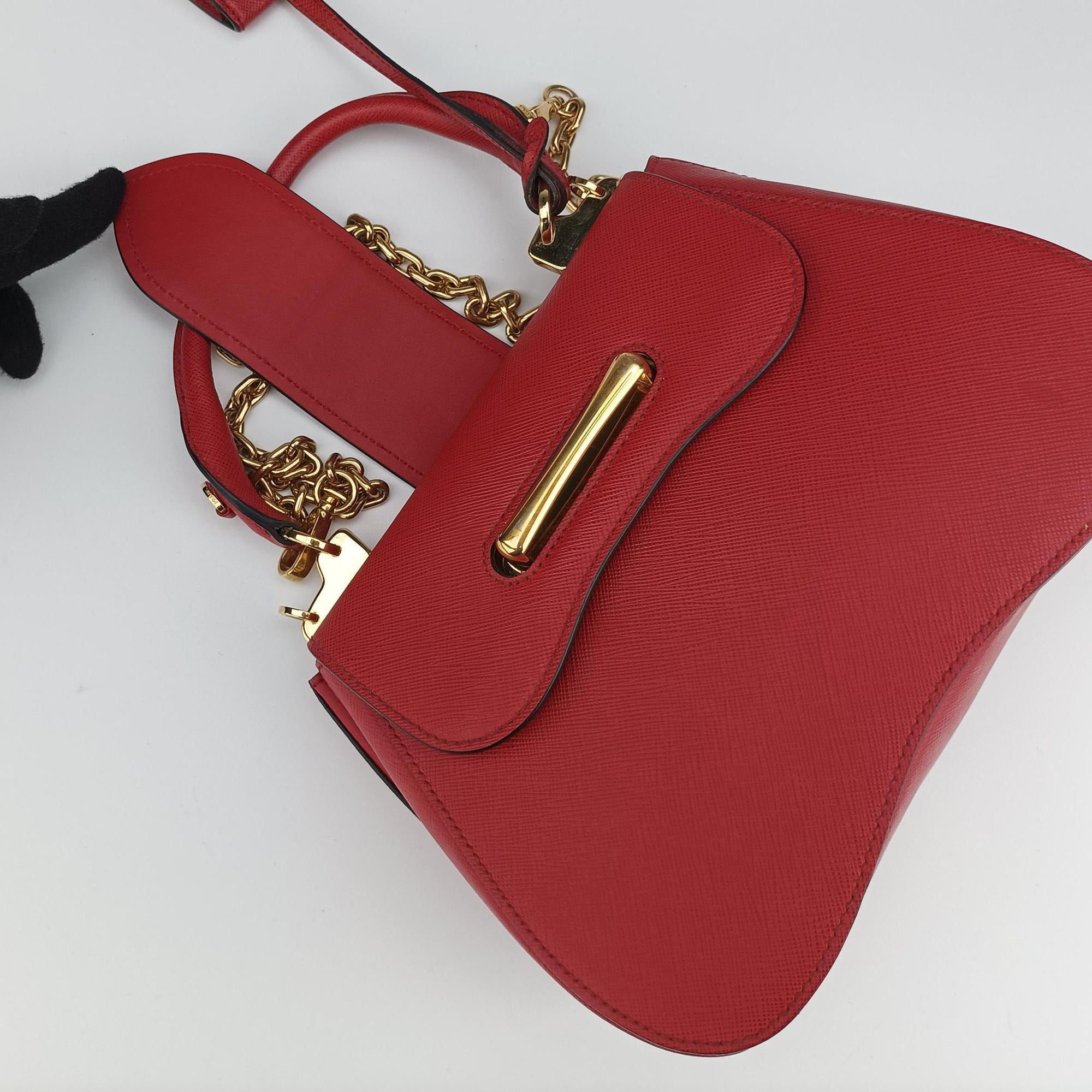 Pre-owned Prada Sidonie Red Saffiano Leather 1BN005 shoulderbag | stylenewstar