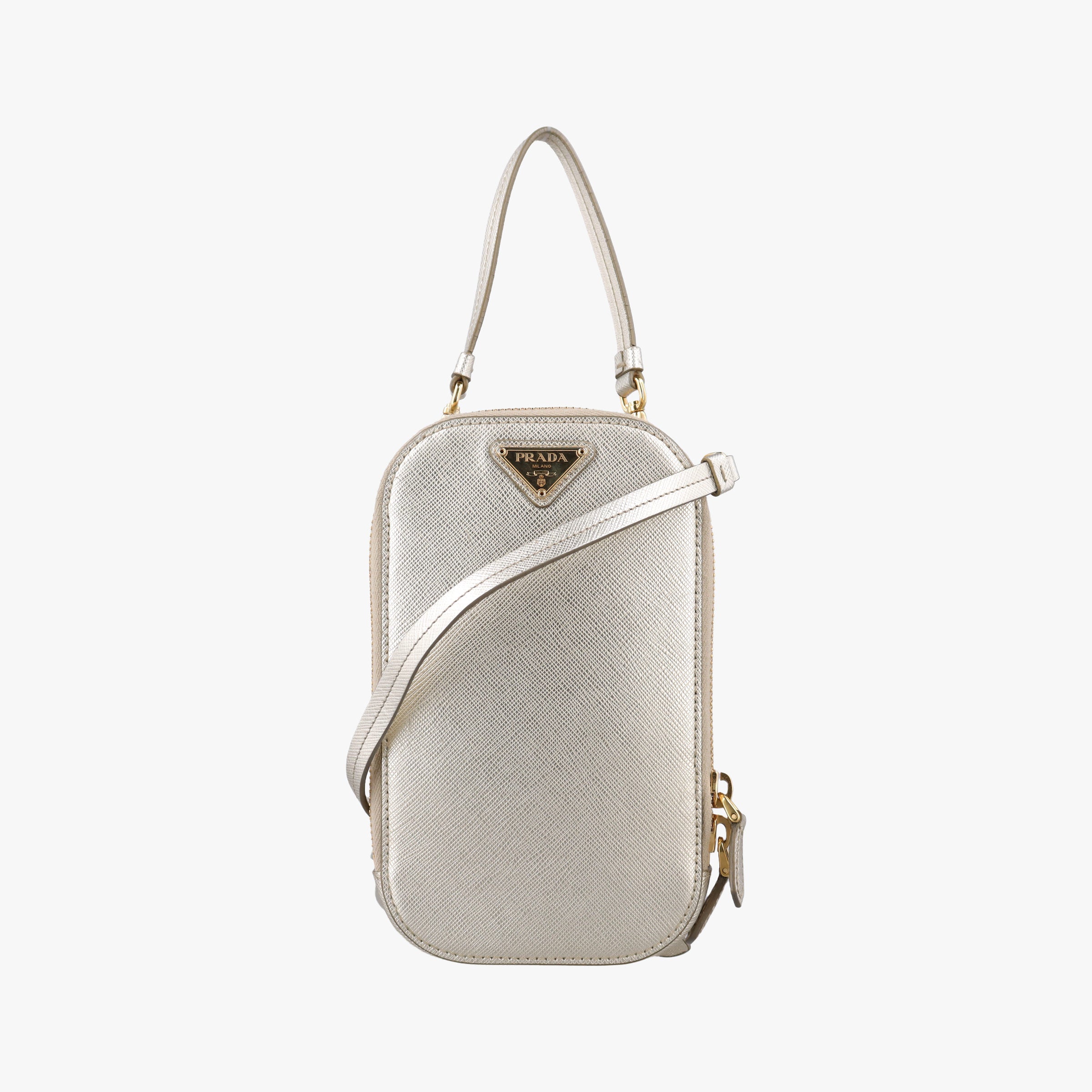 Secondhand Prada Triangle logo Golden Saffiano Leather 1DH030 shoulderbag | stylenewstar