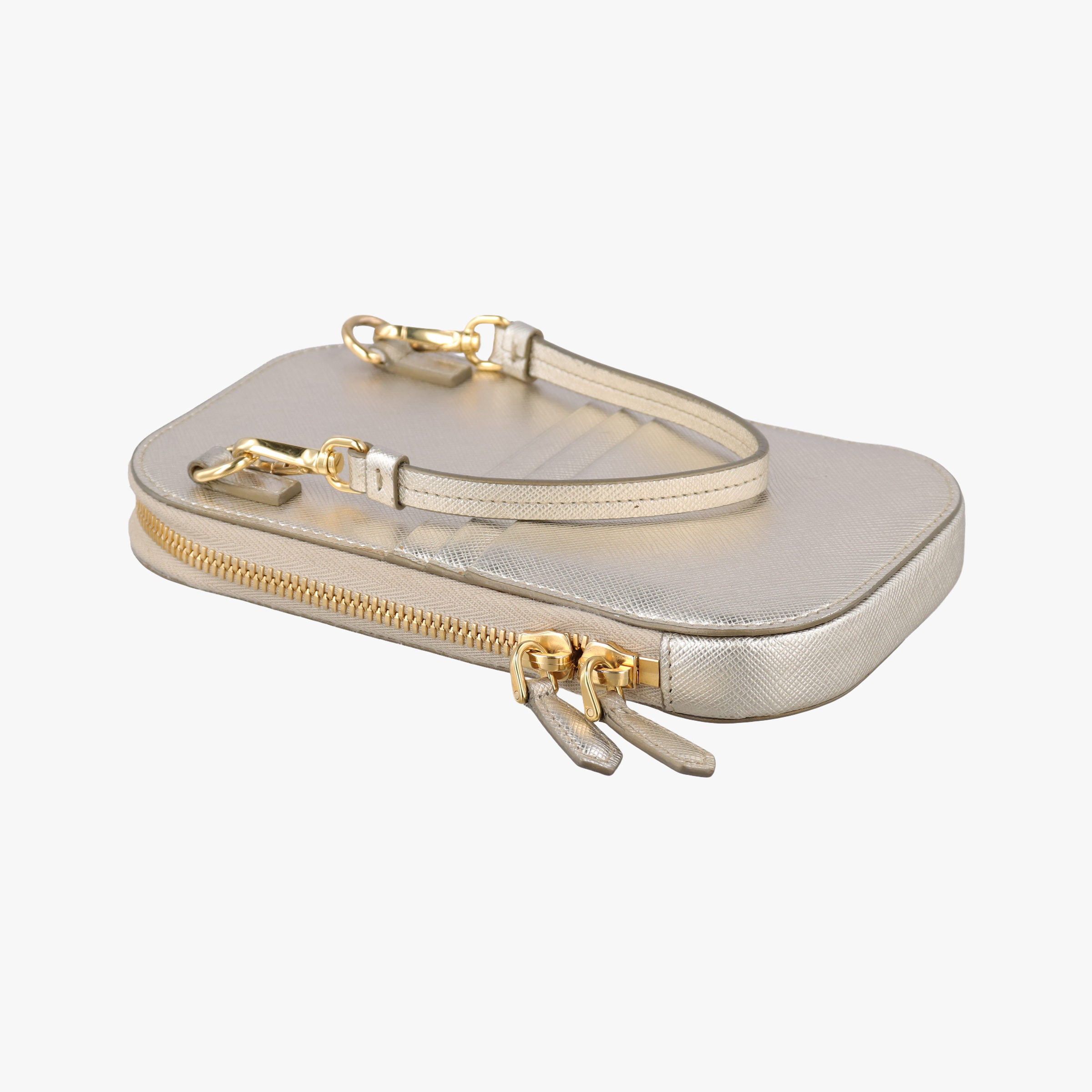 Secondhand Prada Triangle logo Golden Saffiano Leather 1DH030 shoulderbag | stylenewstar