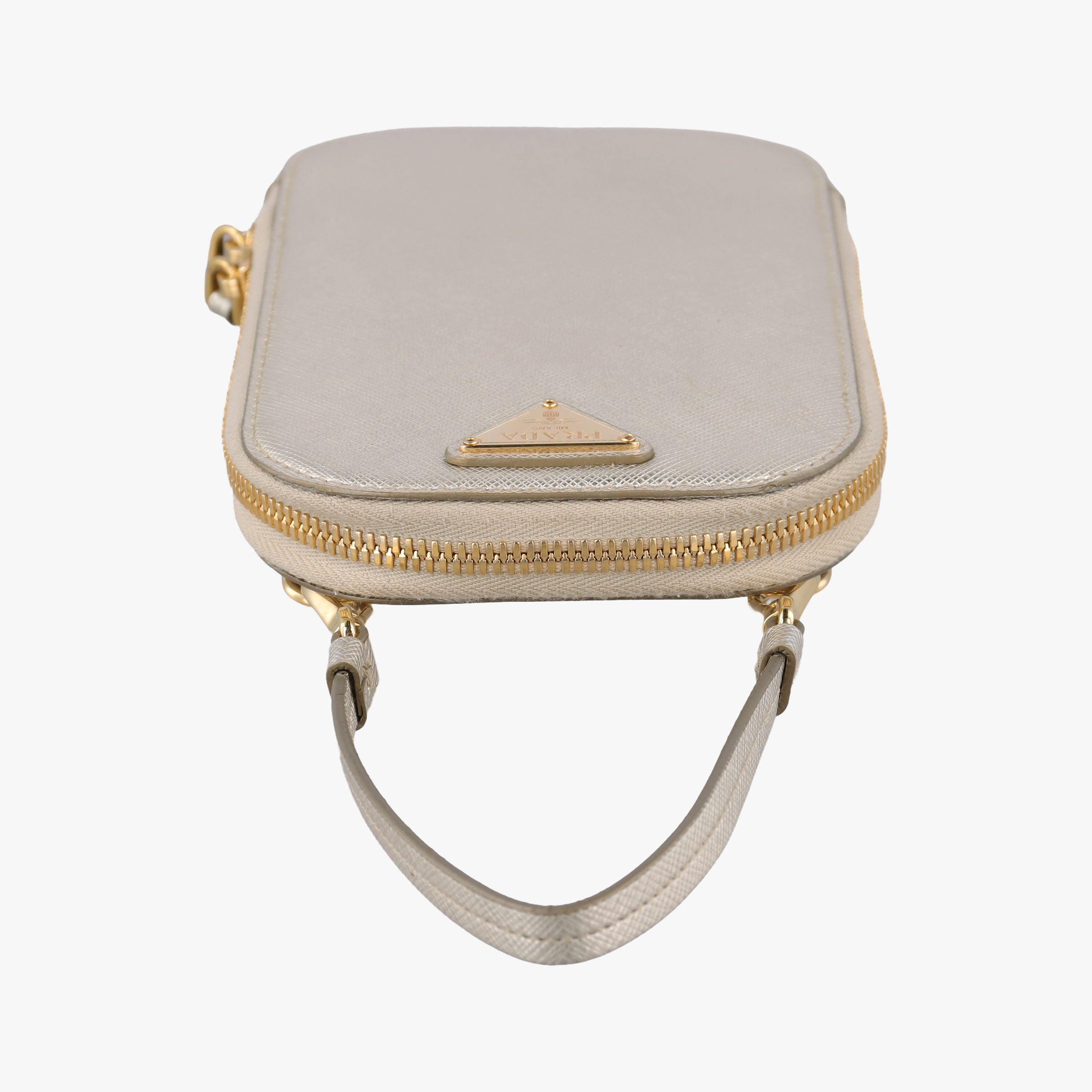 Secondhand Prada Triangle logo Golden Saffiano Leather 1DH030 shoulderbag | stylenewstar