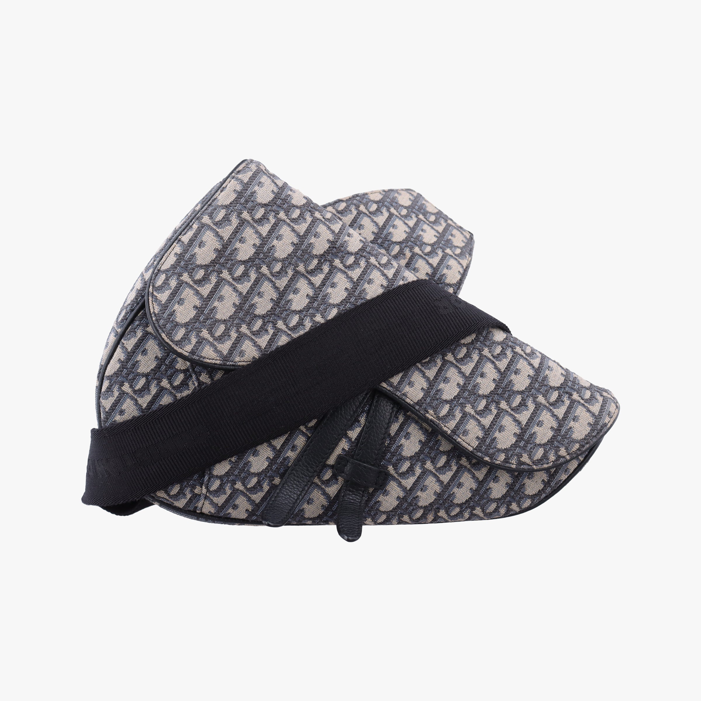 Pre-owned Christian Dior Saddlebags Gray×Navy×Black Jacquard×Leather  crossbodybag | stylenewstar