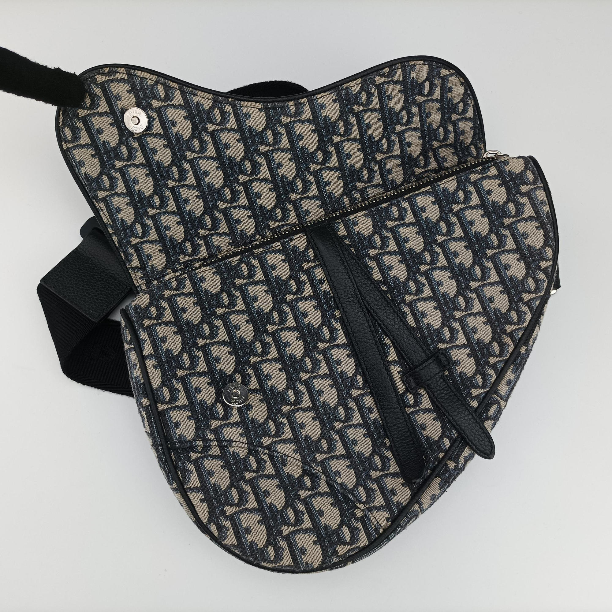 Pre-owned Christian Dior Saddlebags Gray×Navy×Black Jacquard×Leather  crossbodybag | stylenewstar