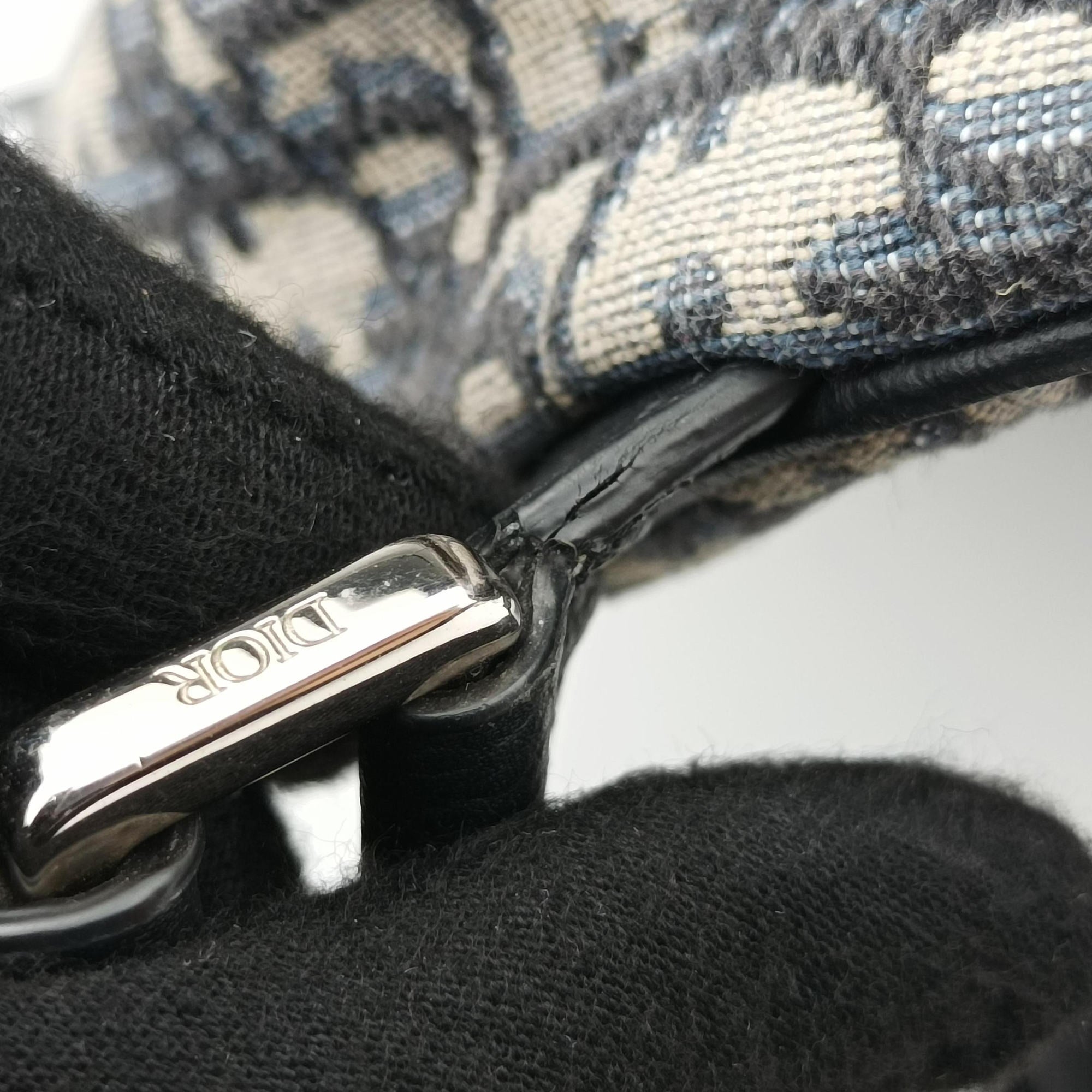 Pre-owned Christian Dior Saddlebags Gray×Navy×Black Jacquard×Leather  crossbodybag | stylenewstar