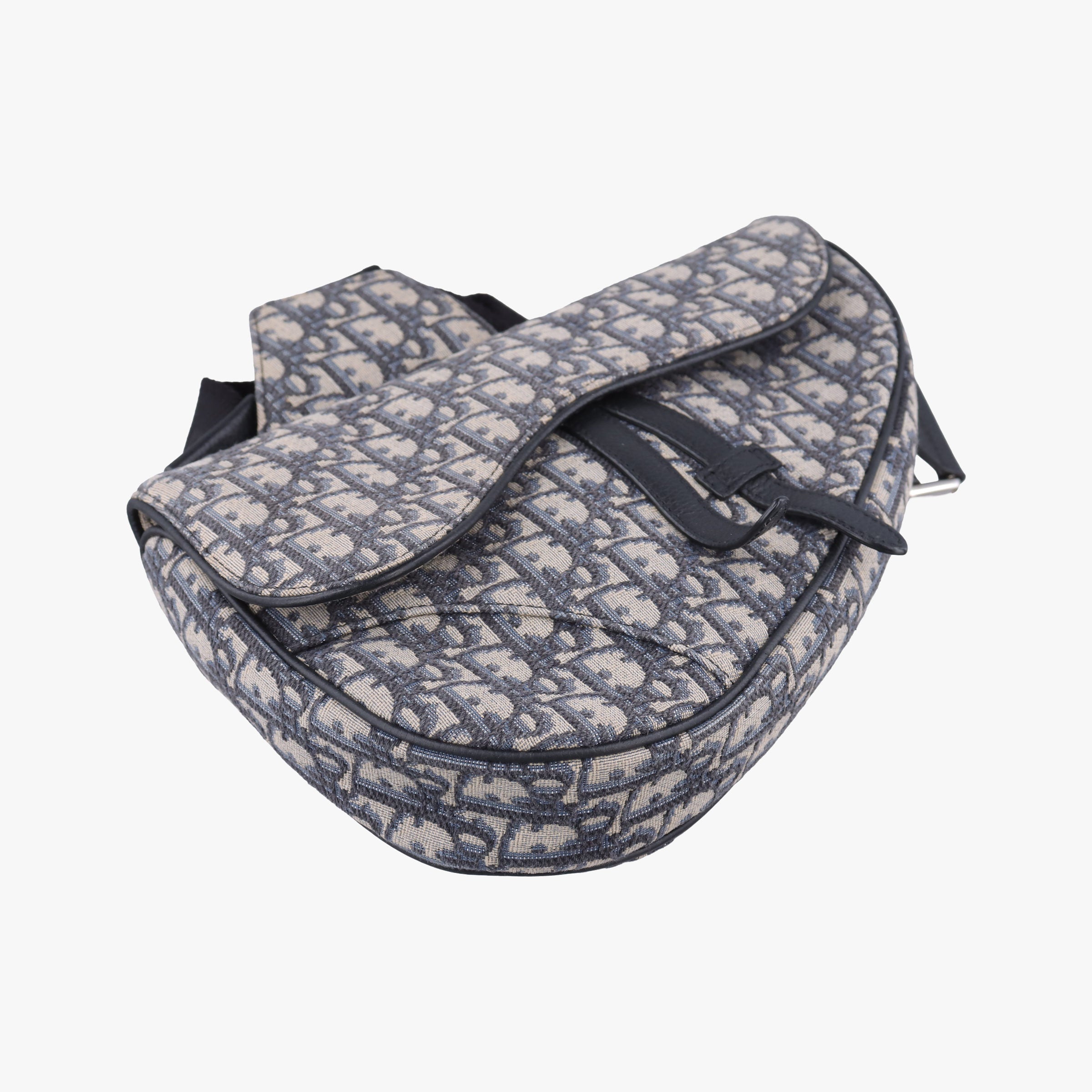 Pre-owned Christian Dior Saddlebags Gray×Navy×Black Jacquard×Leather  crossbodybag | stylenewstar