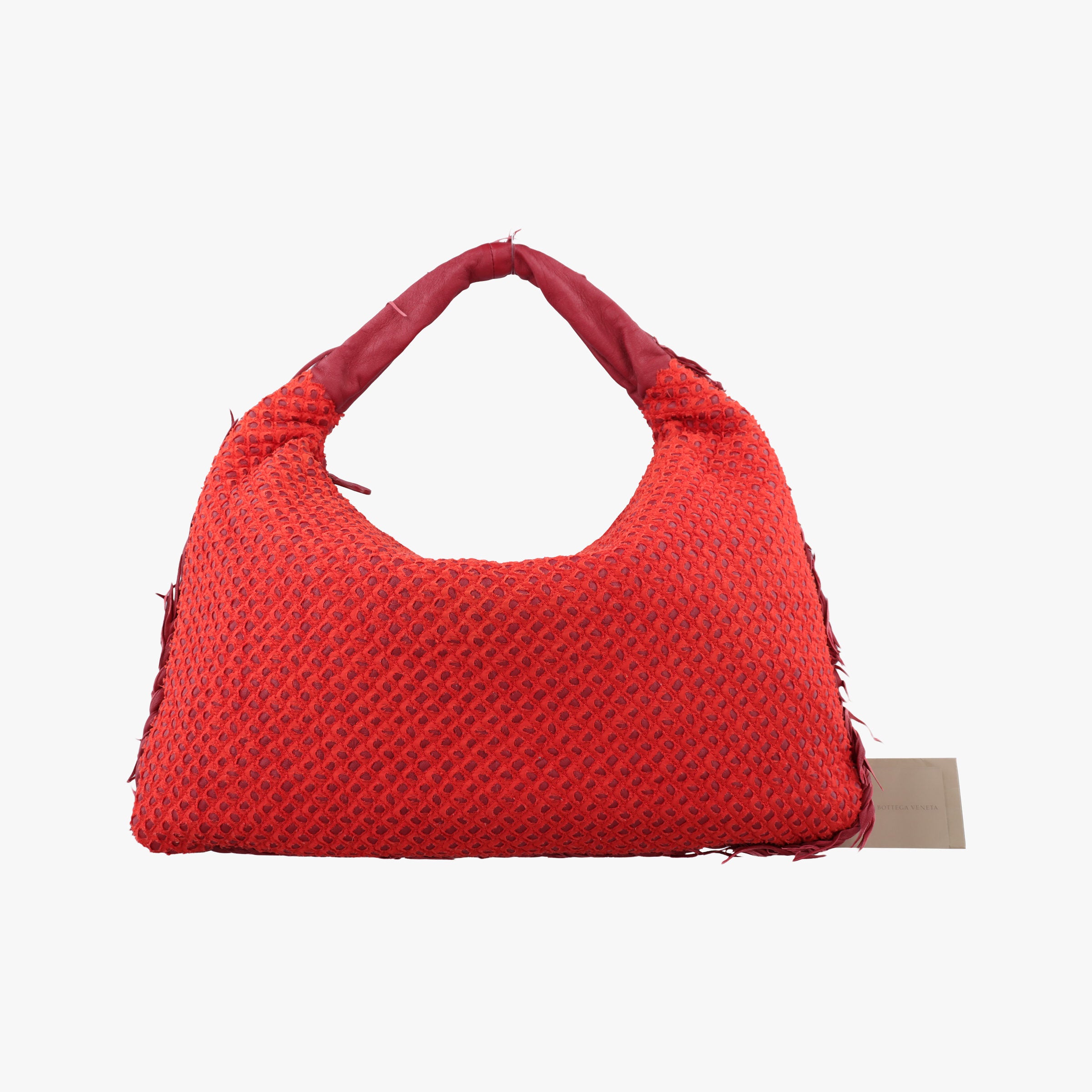 Pre-owned Bottega Veneta Ponza  Belly Veneta Cardinal Red Leather × Silk 226343 handbag | stylenewstar