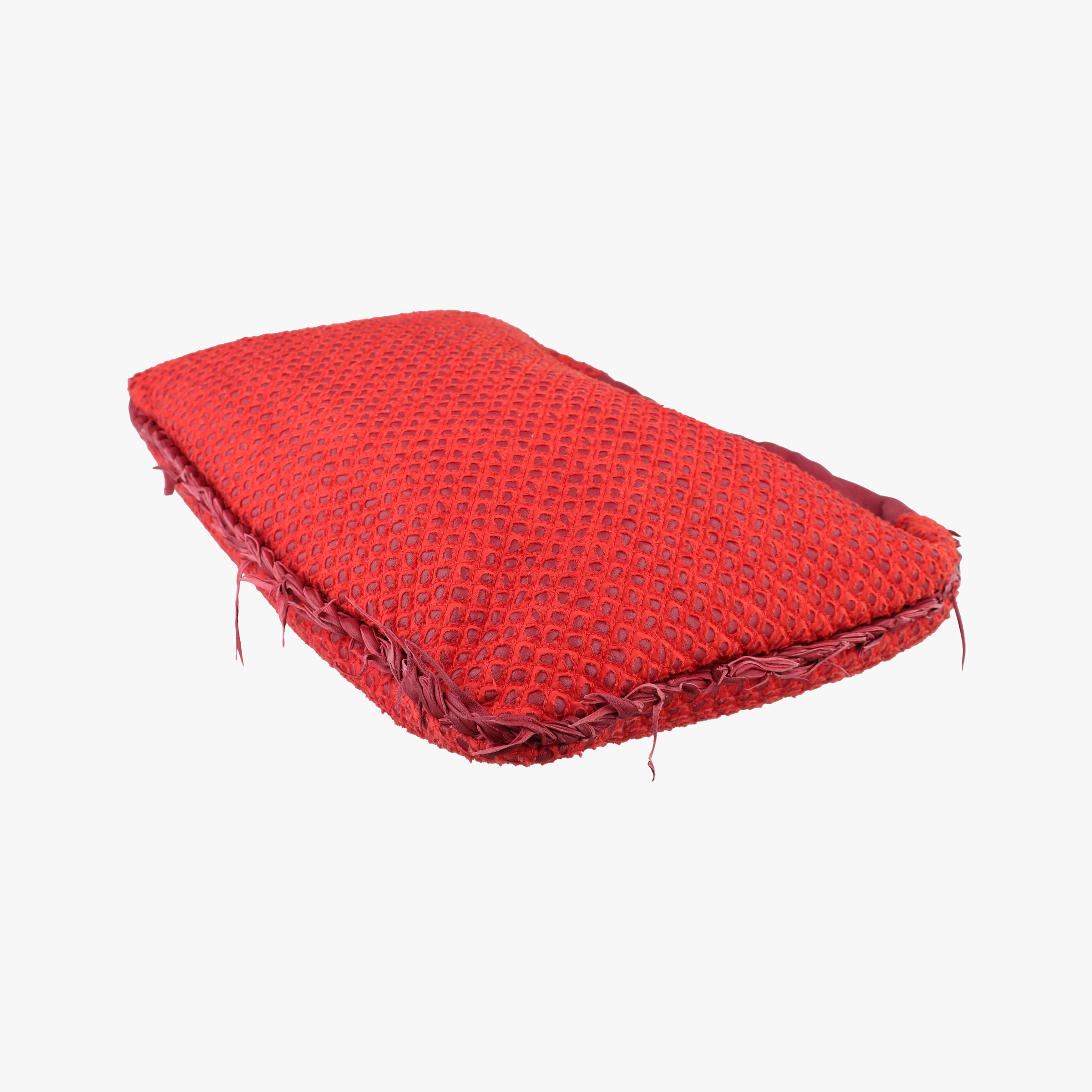 Pre-owned Bottega Veneta Ponza  Belly Veneta Cardinal Red Leather × Silk 226343 handbag | stylenewstar