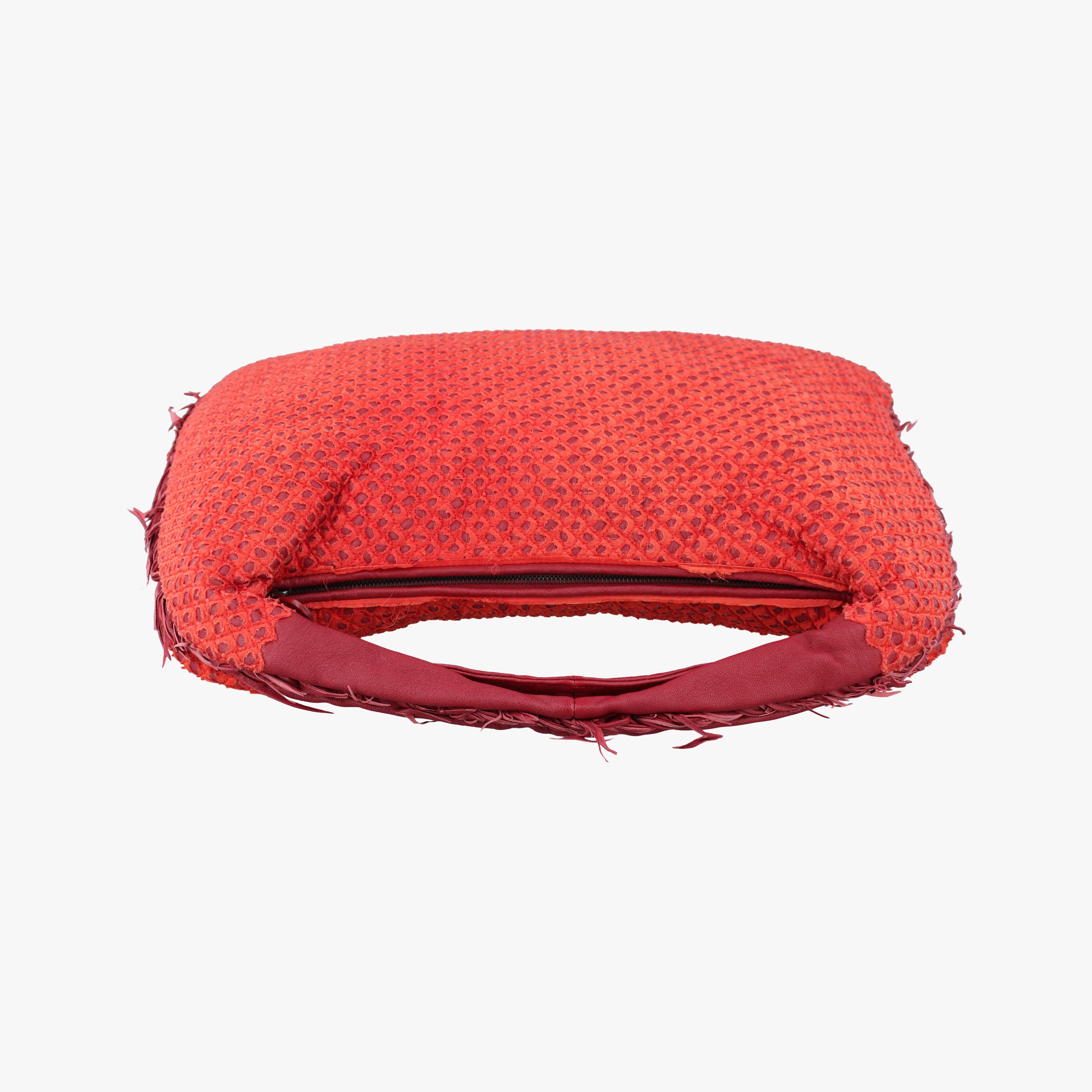 Pre-owned Bottega Veneta Ponza  Belly Veneta Cardinal Red Leather × Silk 226343 handbag | stylenewstar