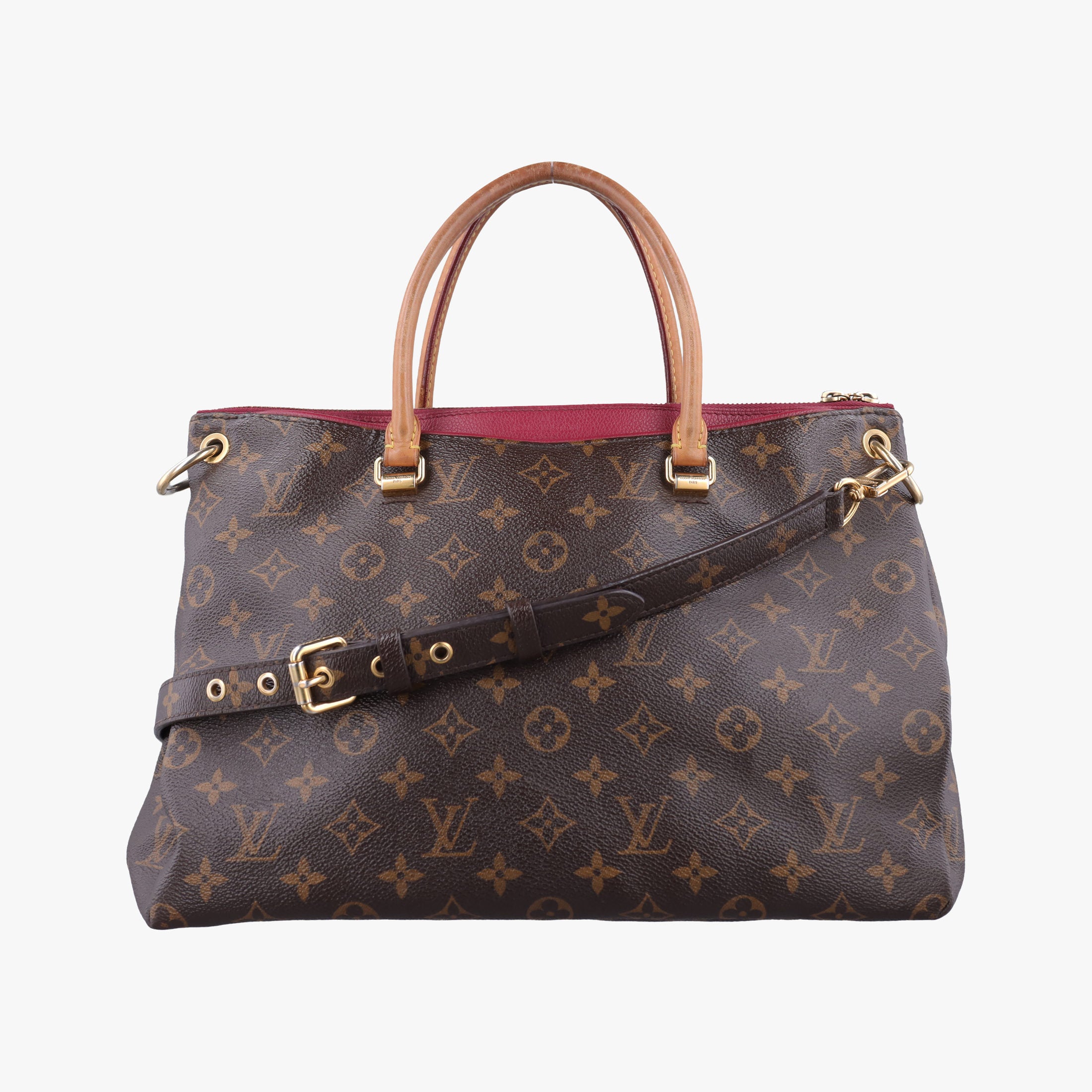 Pre-owned Louis Vuitton PALLAS brown×CERISE Monogram Canvas×calf leather M41175 shoulderbag | stylenewstar