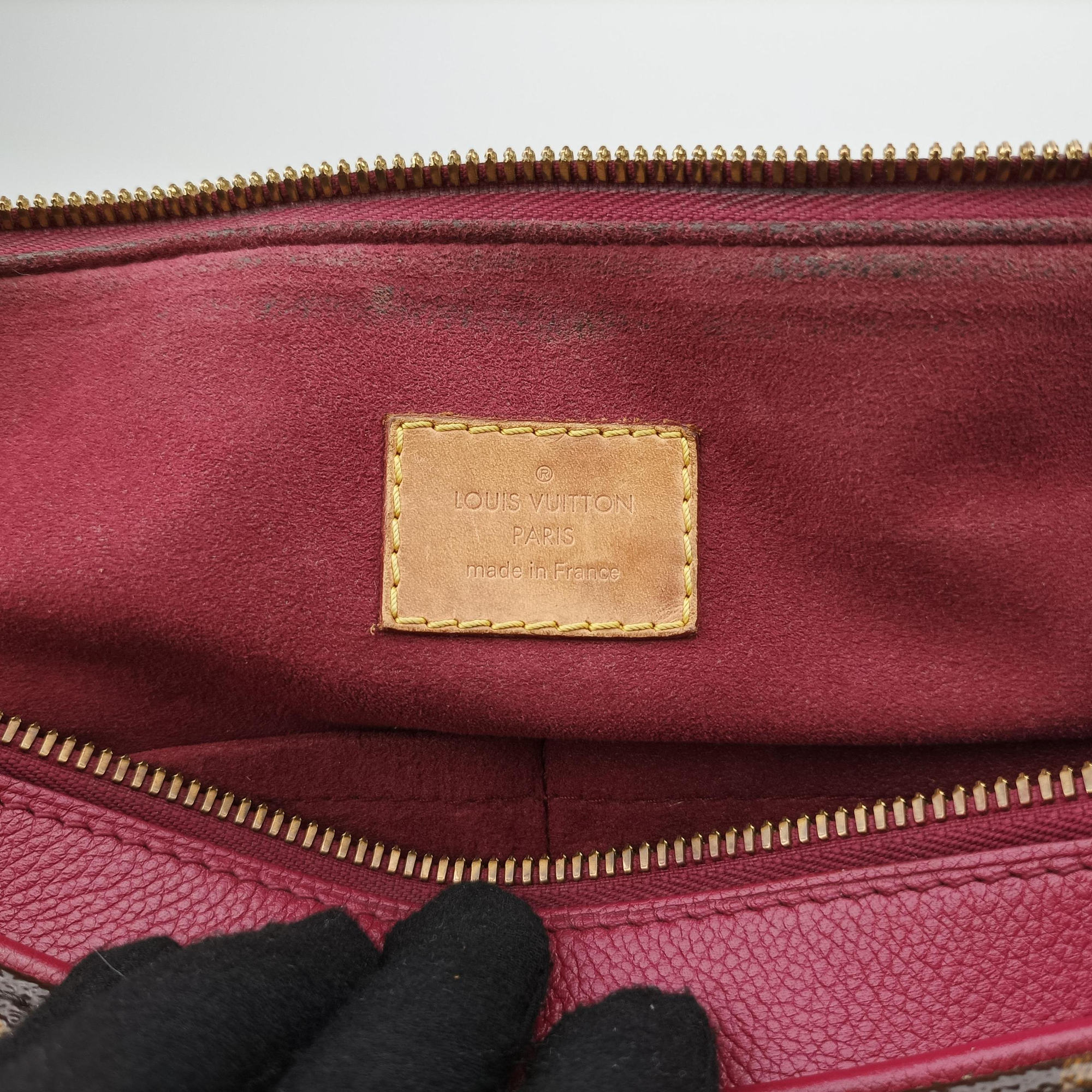 Pre-owned Louis Vuitton PALLAS brown×CERISE Monogram Canvas×calf leather M41175 shoulderbag | stylenewstar