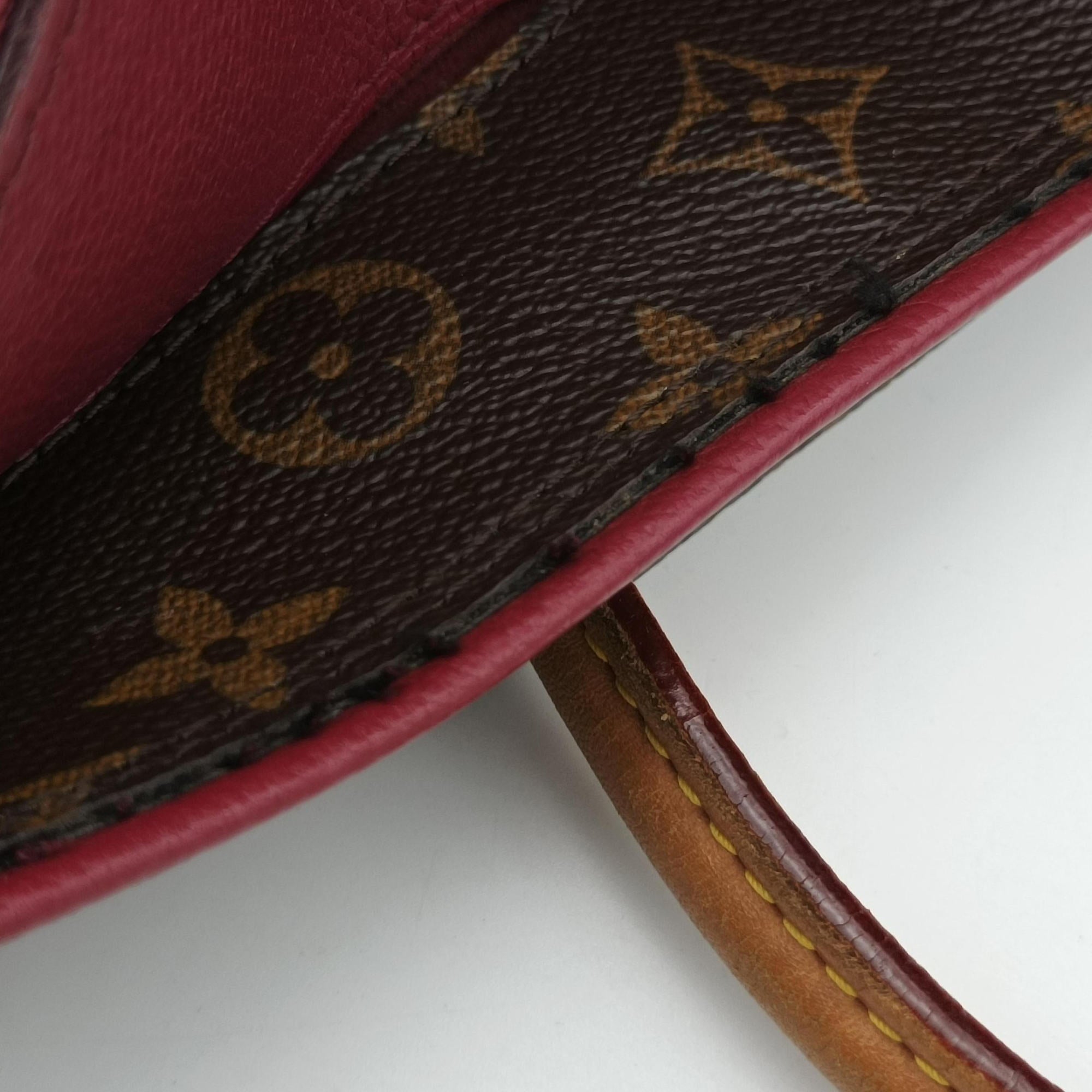 Pre-owned Louis Vuitton PALLAS brown×CERISE Monogram Canvas×calf leather M41175 shoulderbag | stylenewstar