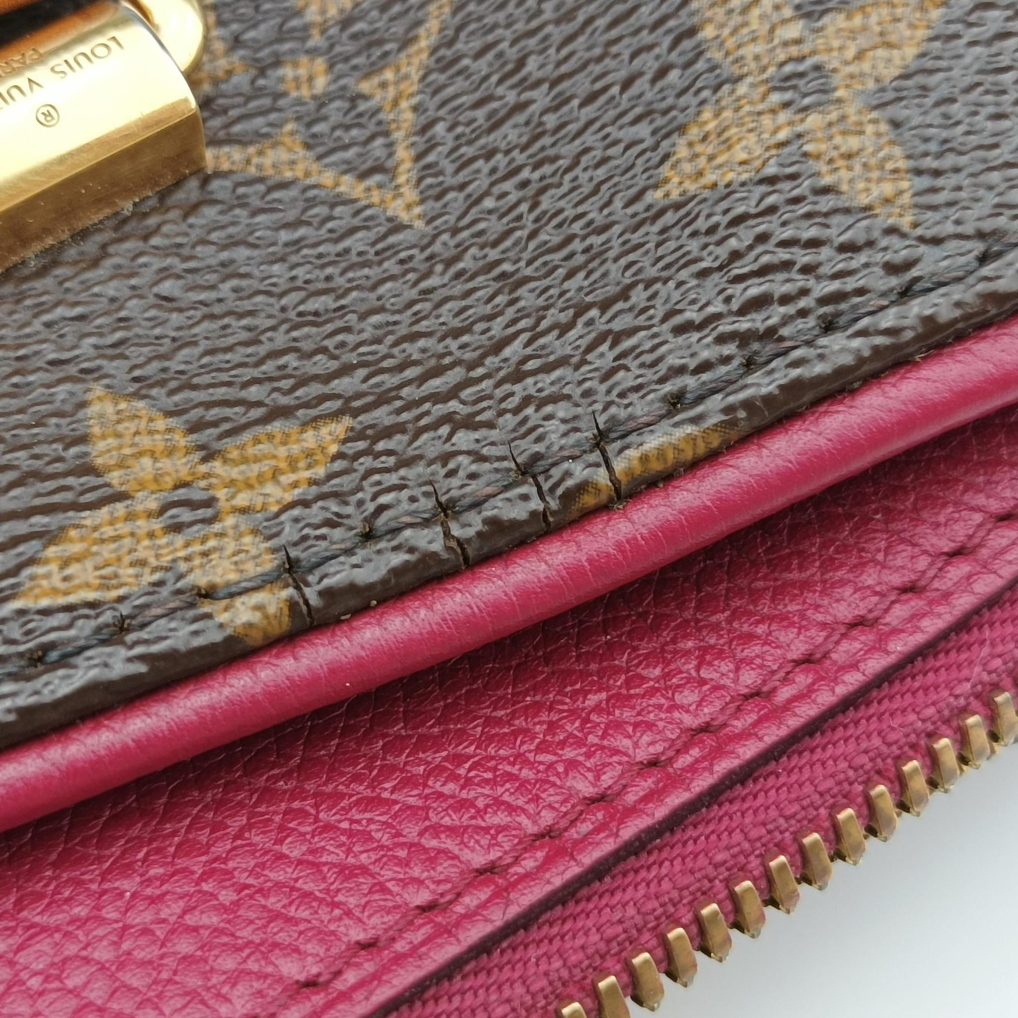 Pre-owned Louis Vuitton PALLAS brown×CERISE Monogram Canvas×calf leather M41175 shoulderbag | stylenewstar