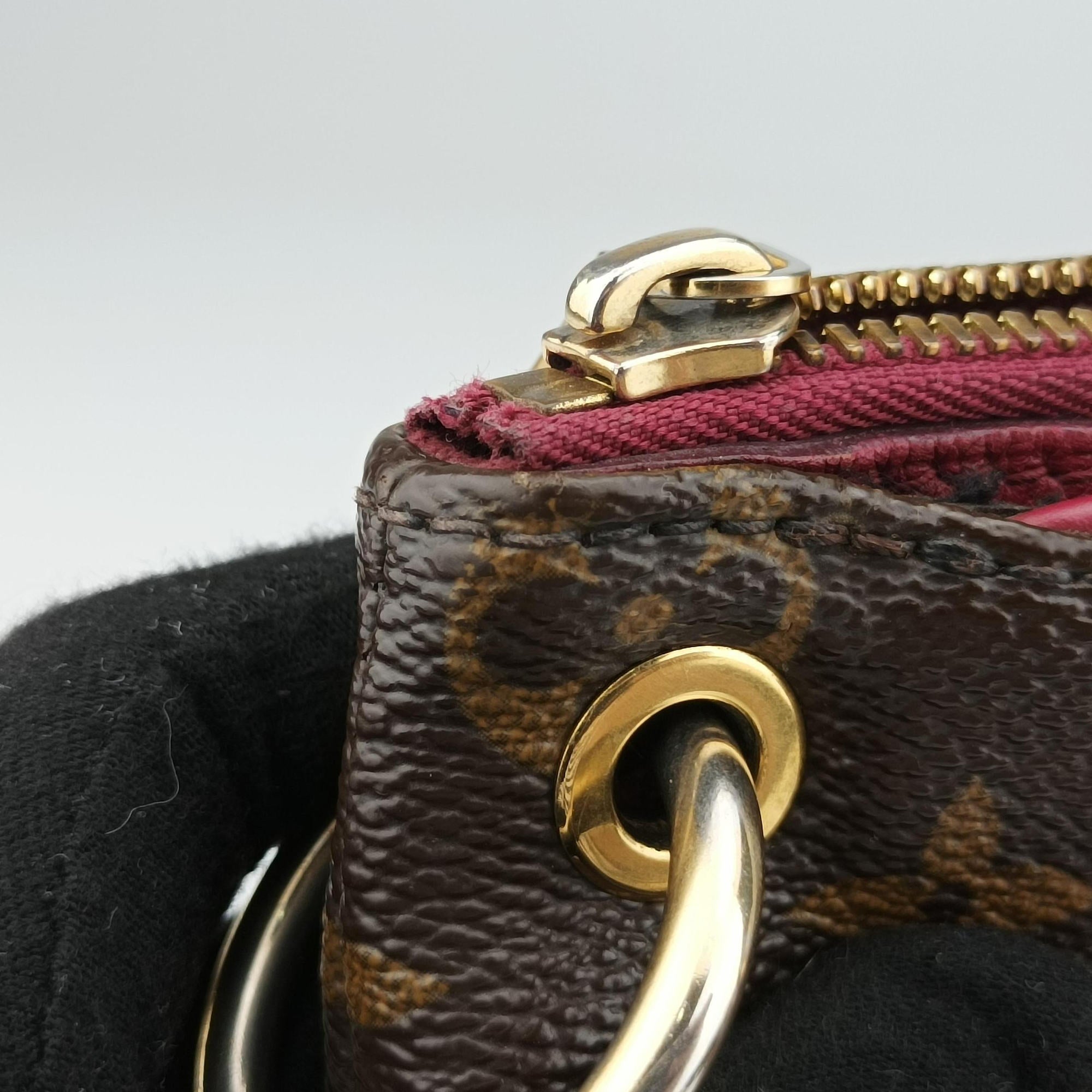 Pre-owned Louis Vuitton PALLAS brown×CERISE Monogram Canvas×calf leather M41175 shoulderbag | stylenewstar