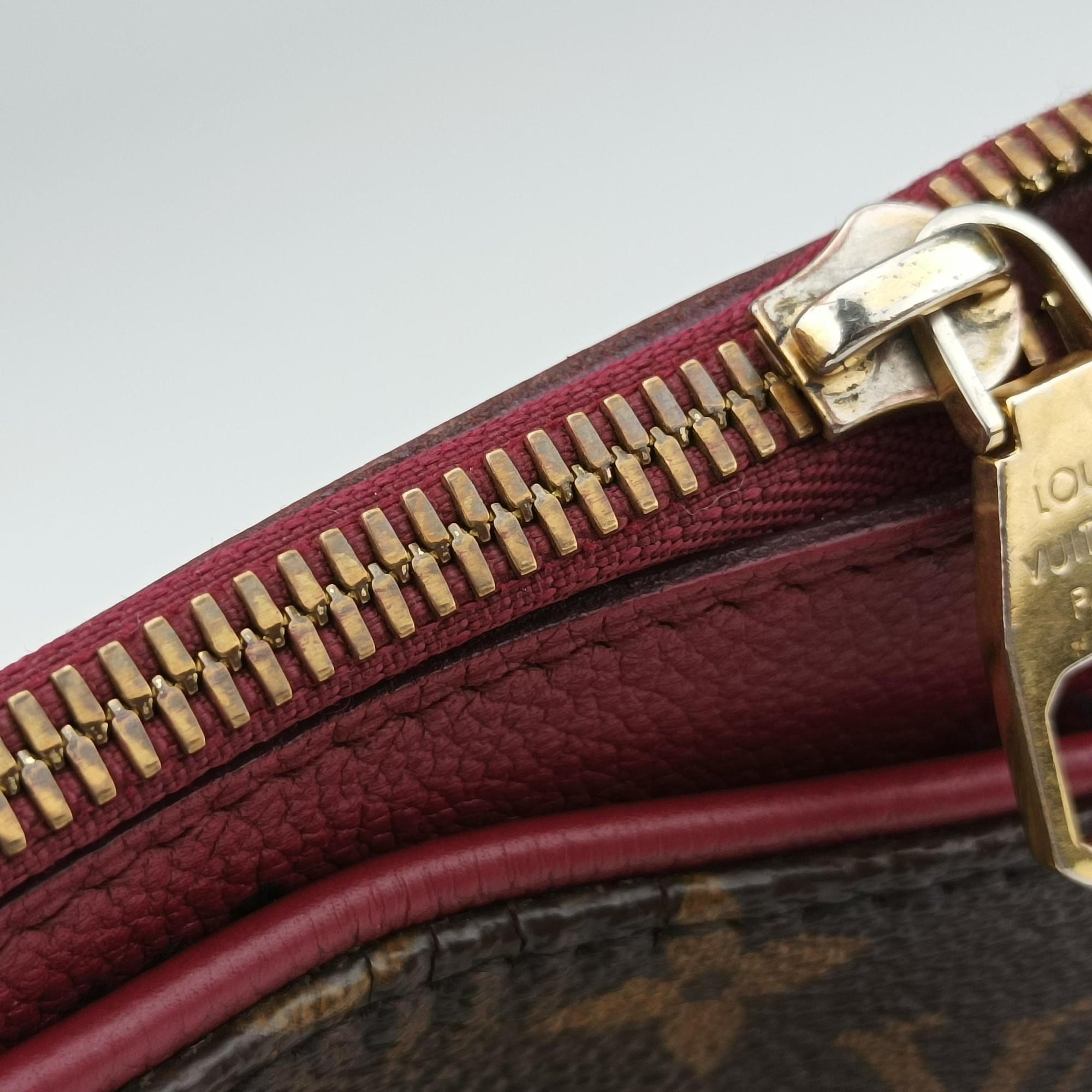Pre-owned Louis Vuitton PALLAS brown×CERISE Monogram Canvas×calf leather M41175 shoulderbag | stylenewstar