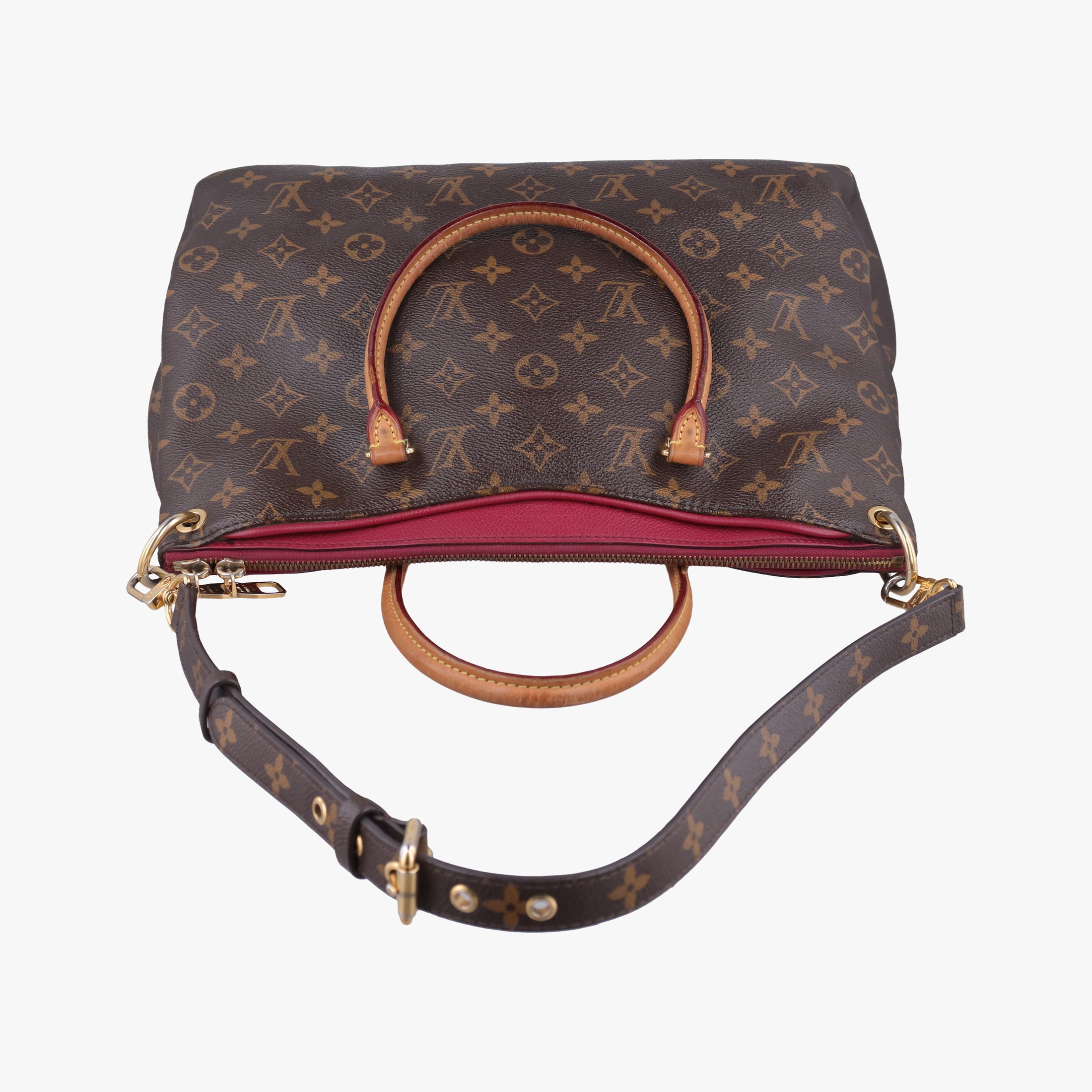 Pre-owned Louis Vuitton PALLAS brown×CERISE Monogram Canvas×calf leather M41175 shoulderbag | stylenewstar
