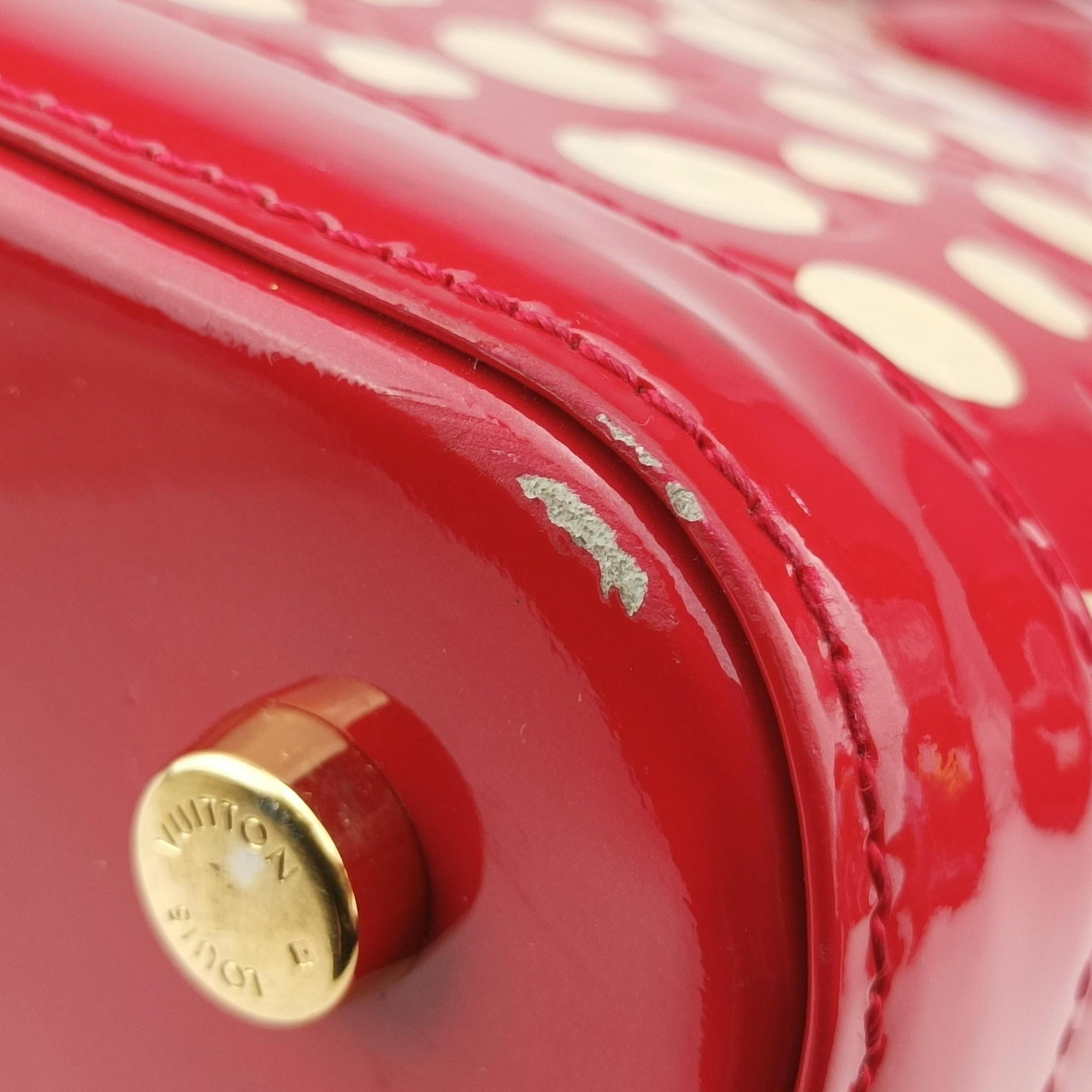 Pre-owned Louis Vuitton Lockit MM ROUGE×white Vernis M91423 handbag | stylenewstar