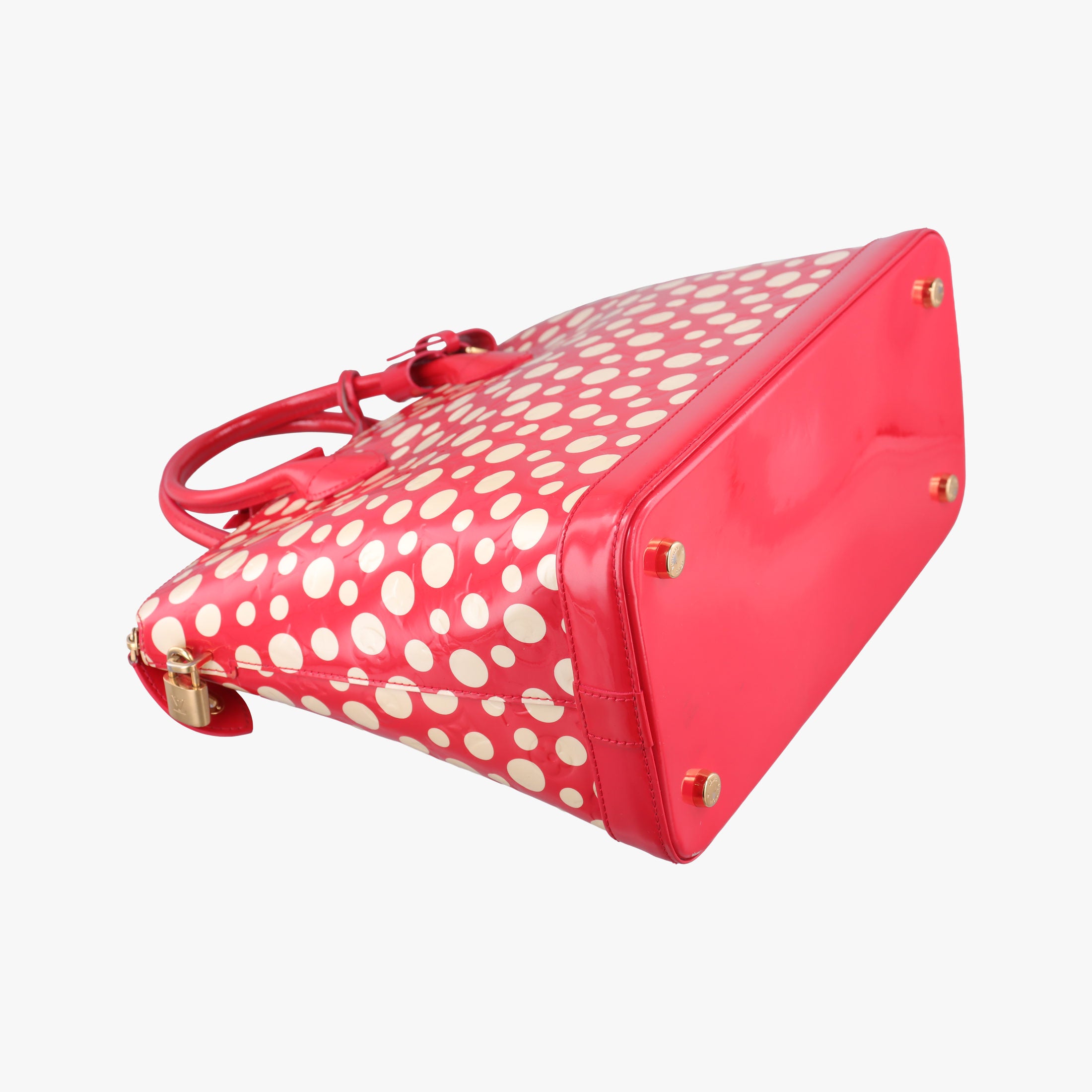 Pre-owned Louis Vuitton Lockit MM ROUGE×white Vernis M91423 handbag | stylenewstar